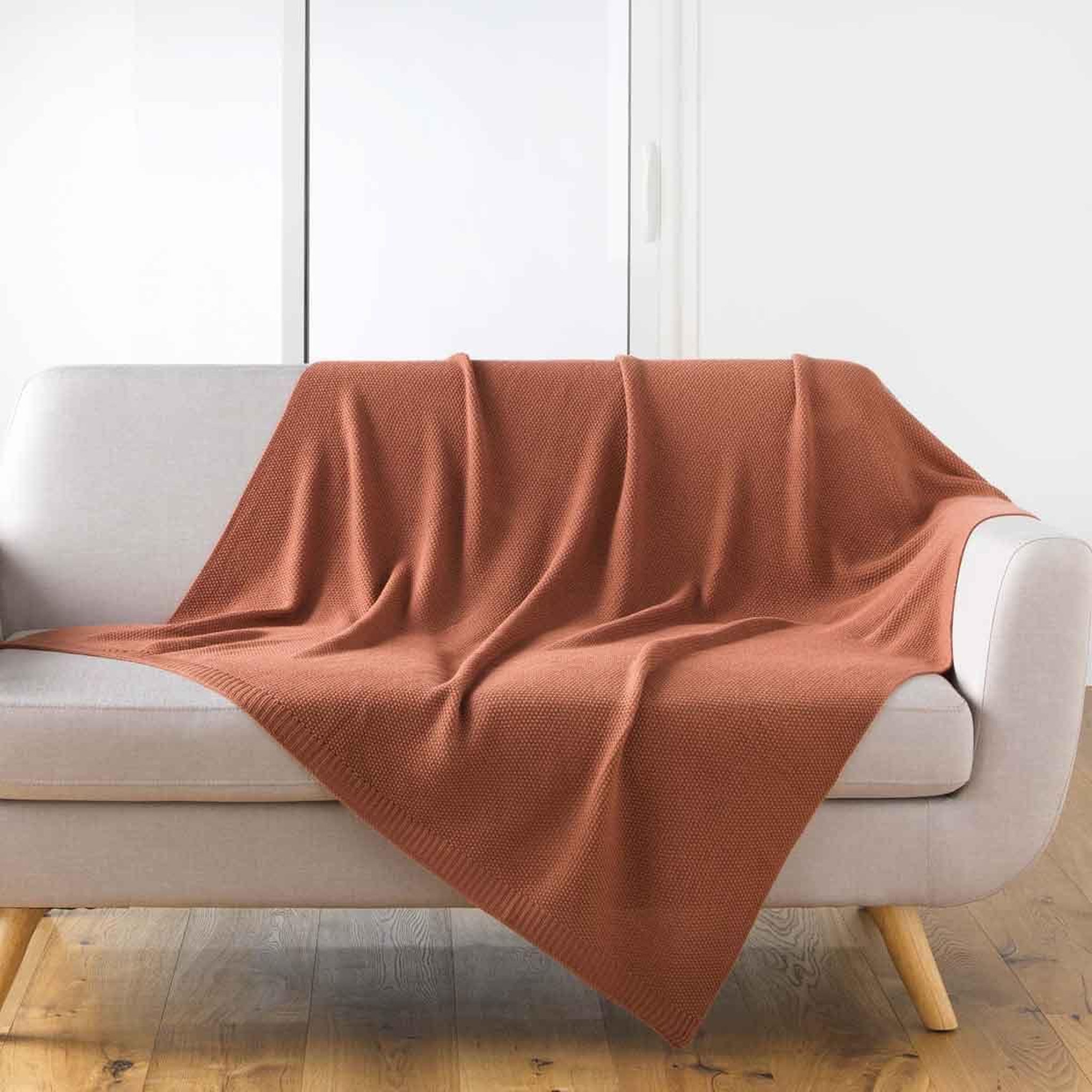 Douceur d'Intérieur Plaid déco uni  tricotine  125x150cm terracotta