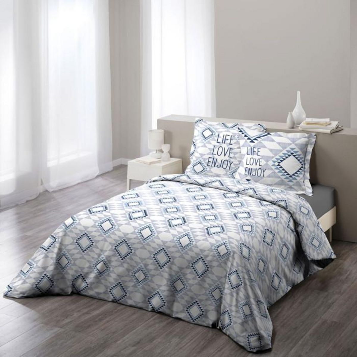 Paris Prix Parure de Lit 3 Pièces  Folio  240x220cm Bleu