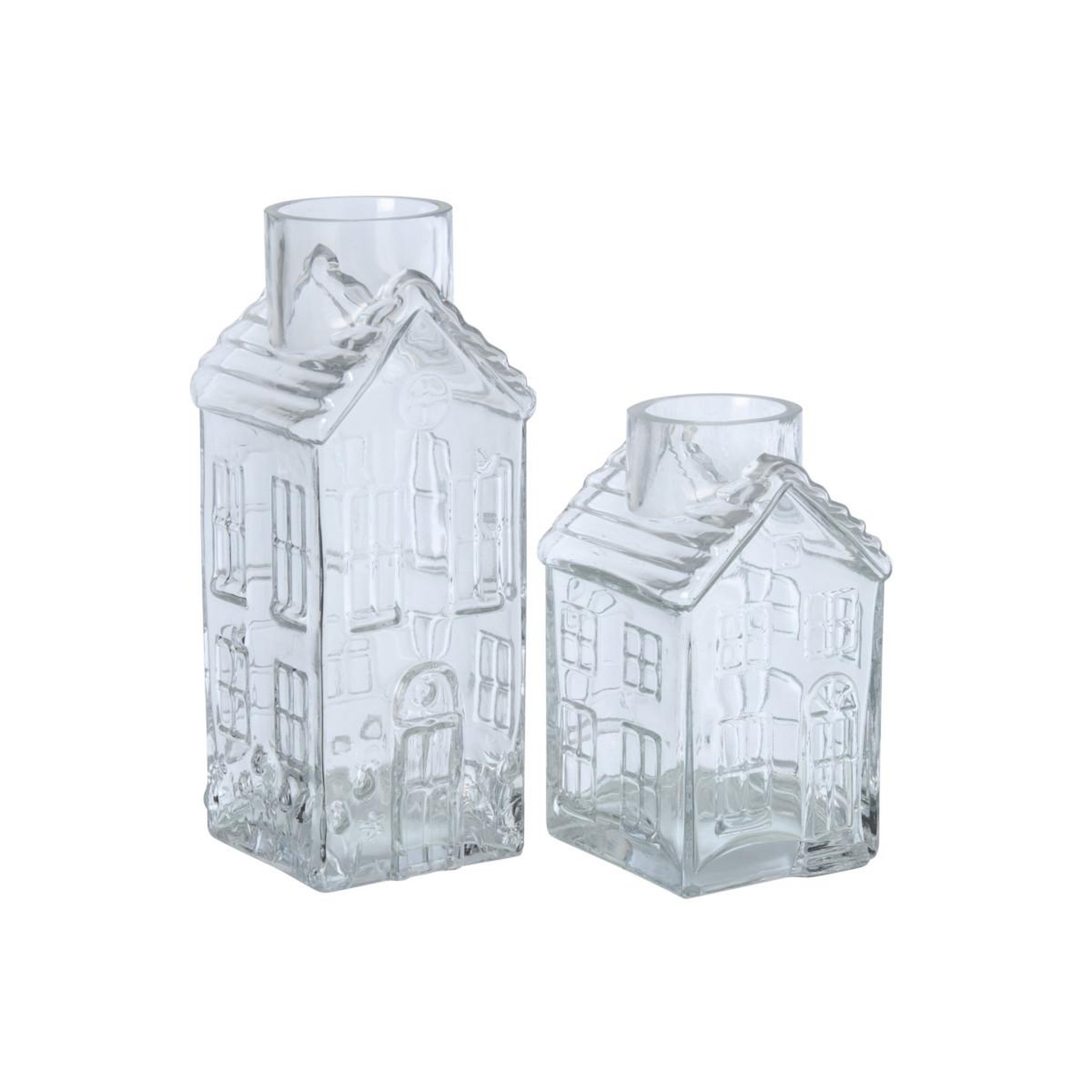 Voir la diapositive 2 : J-LINE Vase maison en verre  karin  21cm transparent