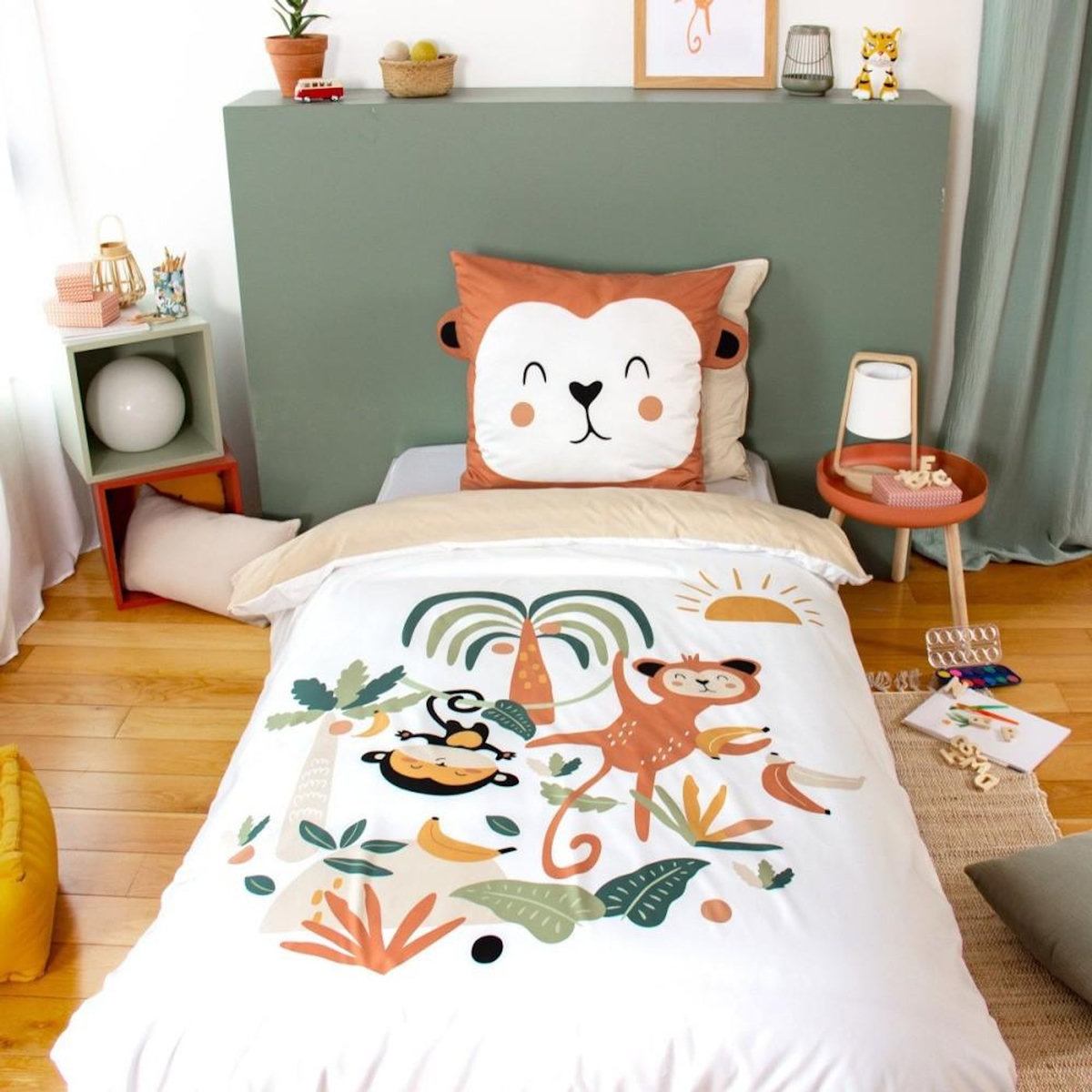 COTE DECO Housse de couette enfant 140x200 + 1 taie avec oreilles