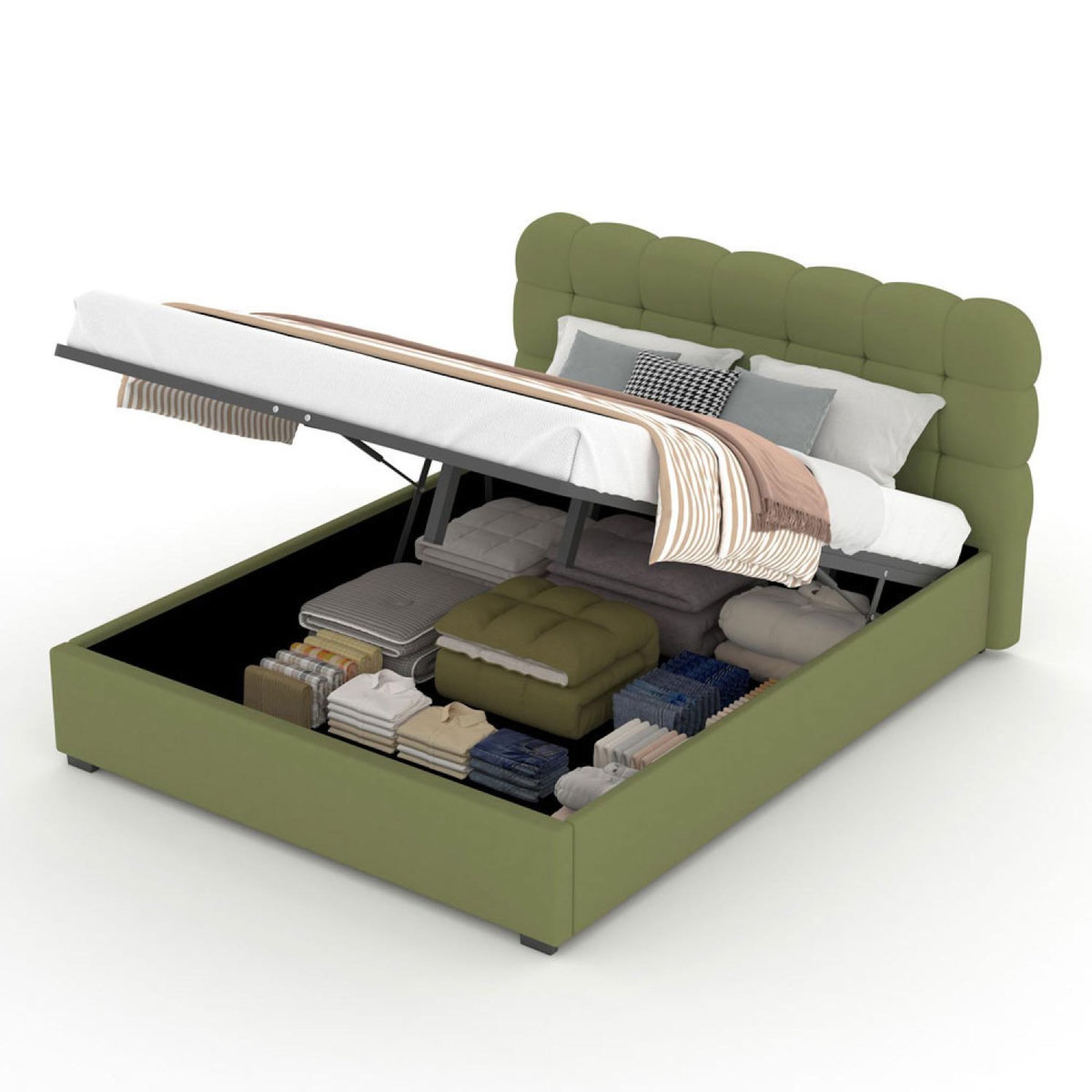 CONCEPT USINE Lit nuage avec coffre de rangement 140x190cm en velours vert DALLAS