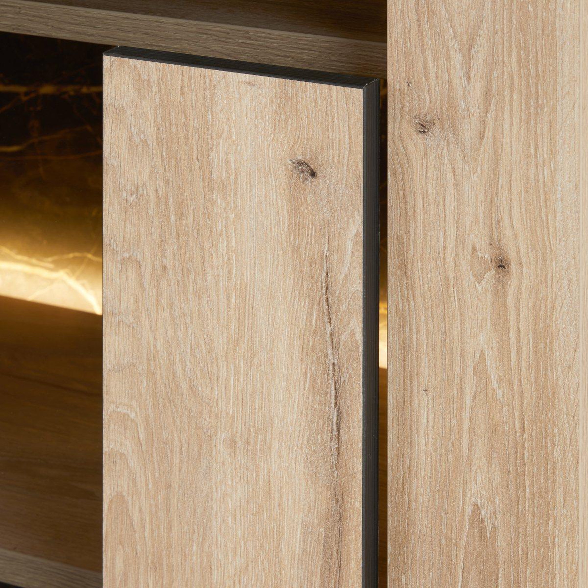 Voir la diapositive 5 : JLC KREATION Vitrine moderne en bois avec portes vitrées et LED RACHA