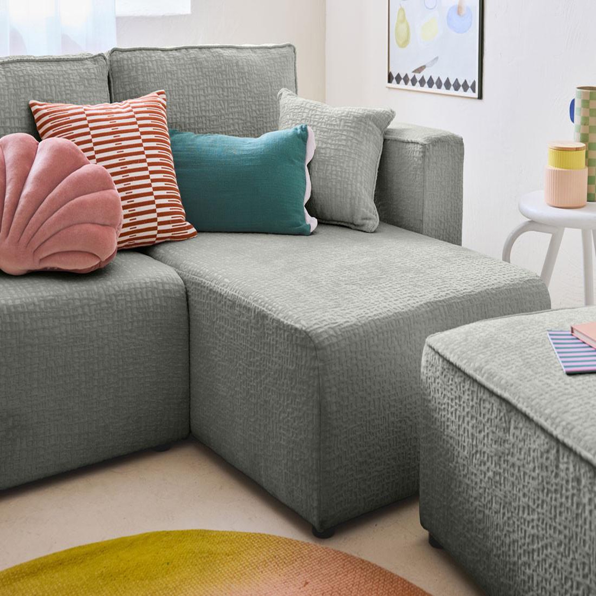 Voir la diapositive 3 : BEST MOBILIER Topaze - canapé d'angle réversible - 4 places - convertible avec coffre - en tissu velours relief