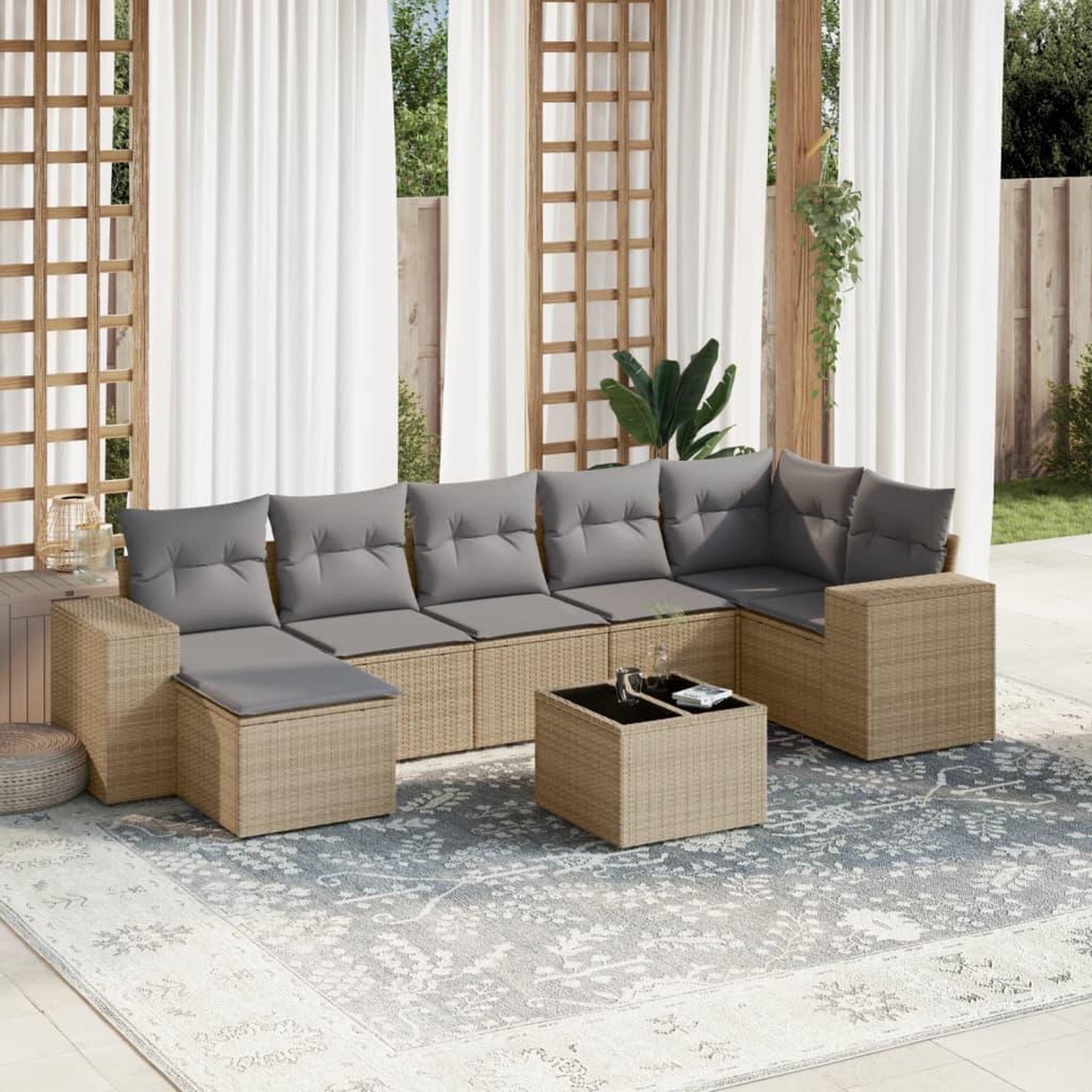 Voir la diapositive 1 : VIDAXL Salon de jardin avec coussins 8 pcs beige resine tressee