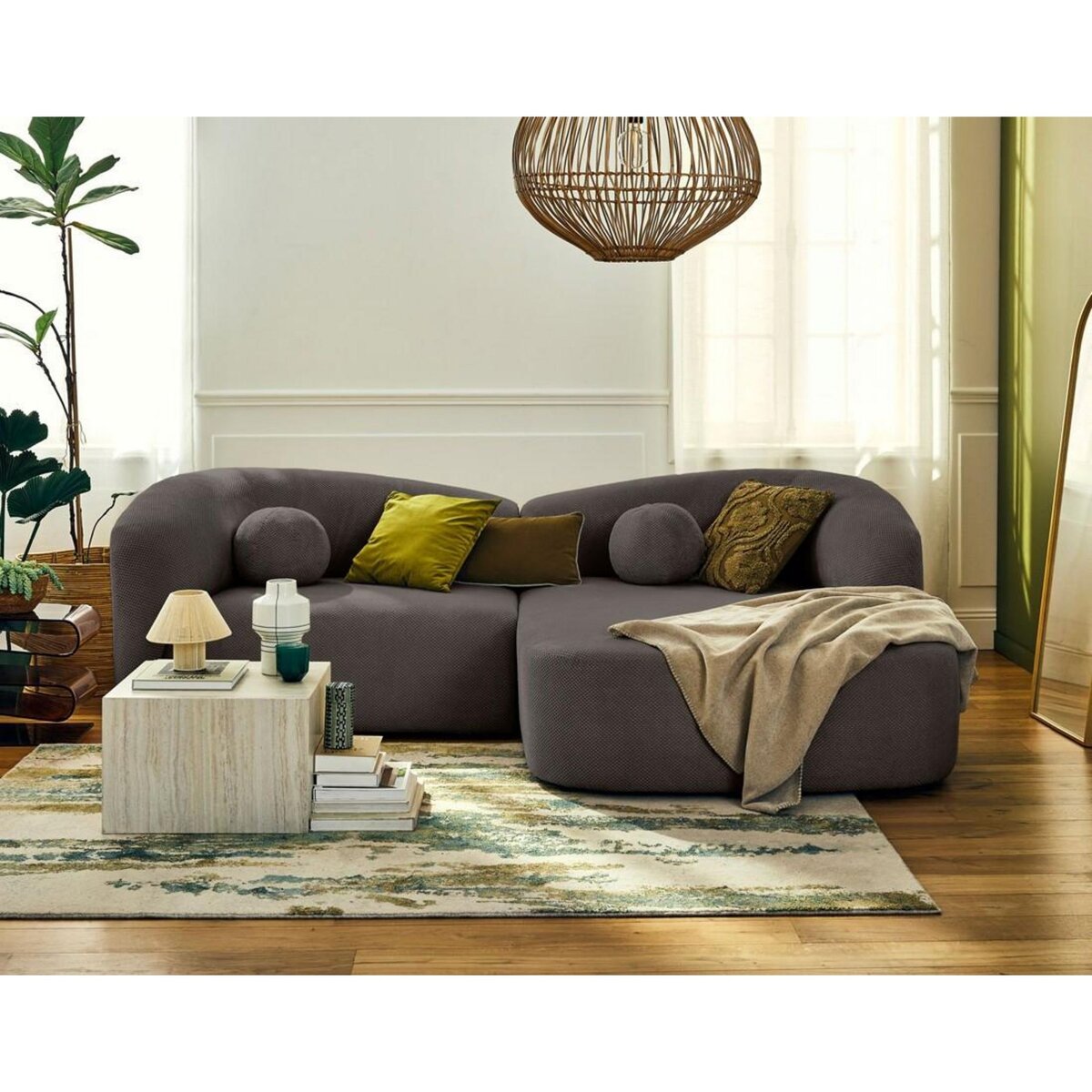 LISA DESIGN Charles - canapé d'angle droit 4 places en velours texturé