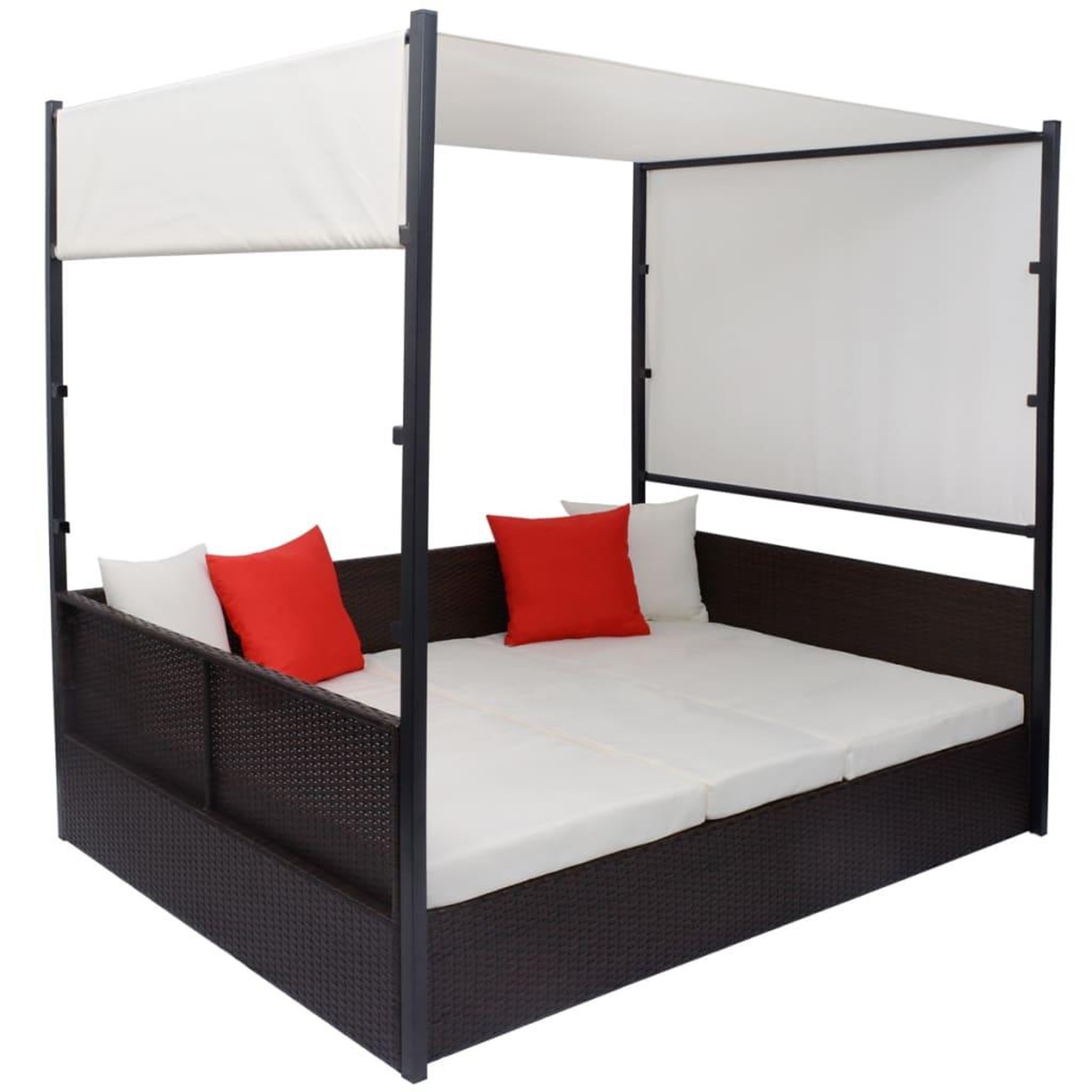 Voir la diapositive 3 : VIDAXL Lit de jardin avec auvent Marron 190x130 cm Resine tressee