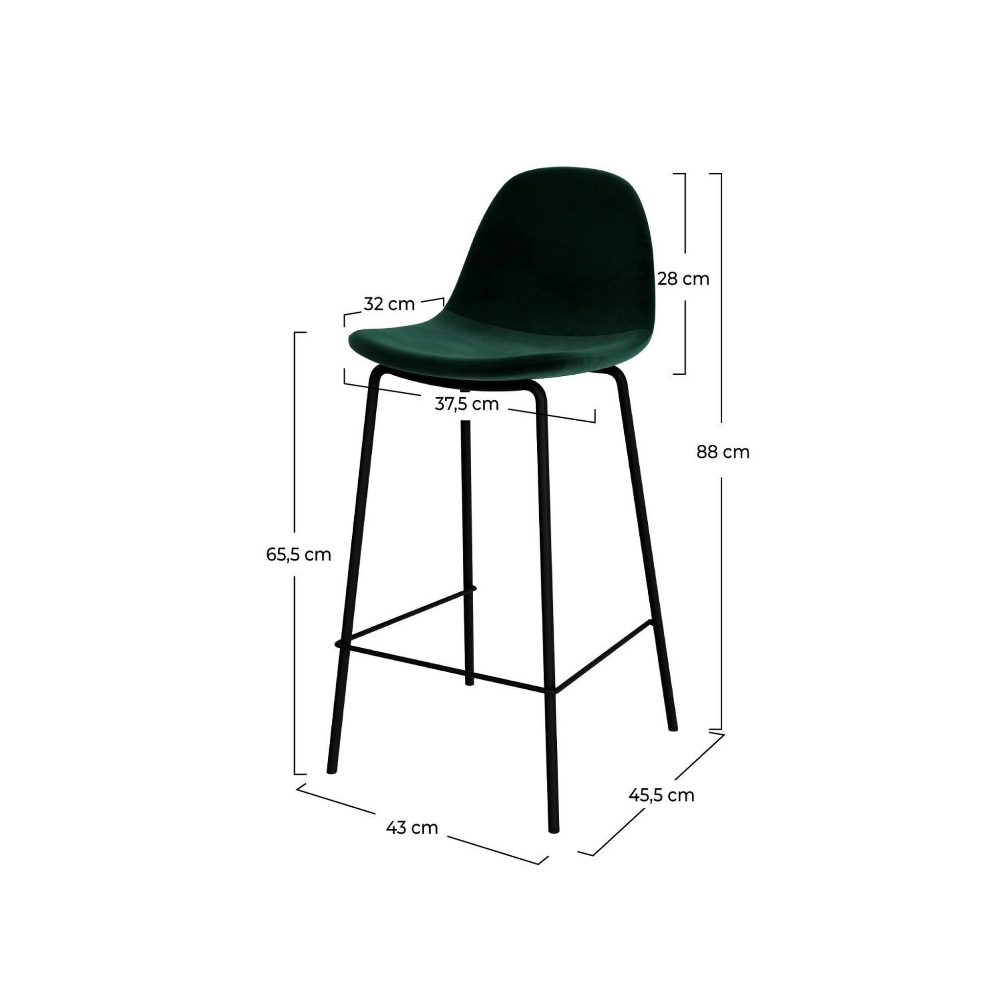 Voir la diapositive 4 : MAISON PAVANE Lot de 2 chaises pour îlot central 65 cm en velours vert foncé-henrik