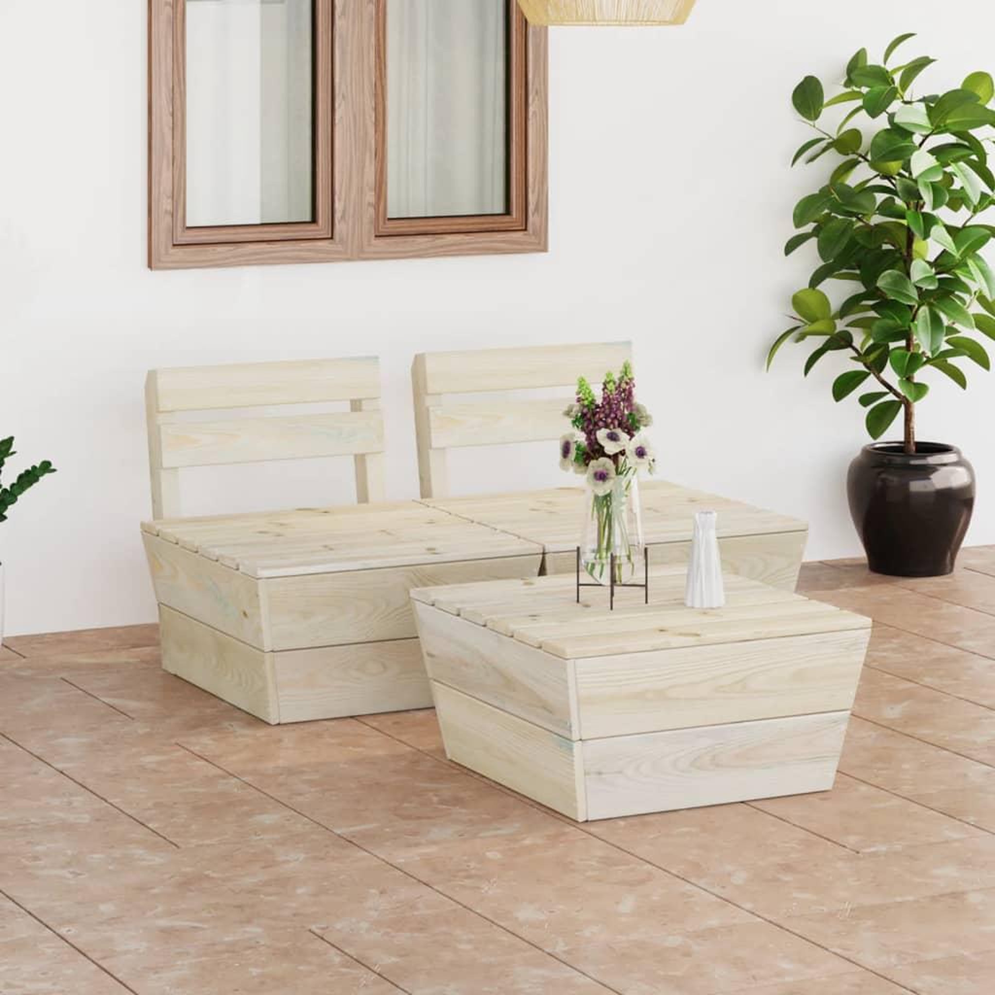 Voir la diapositive 1 : VIDAXL Salon de jardin palette 3 pcs Bois d'epicea impregne