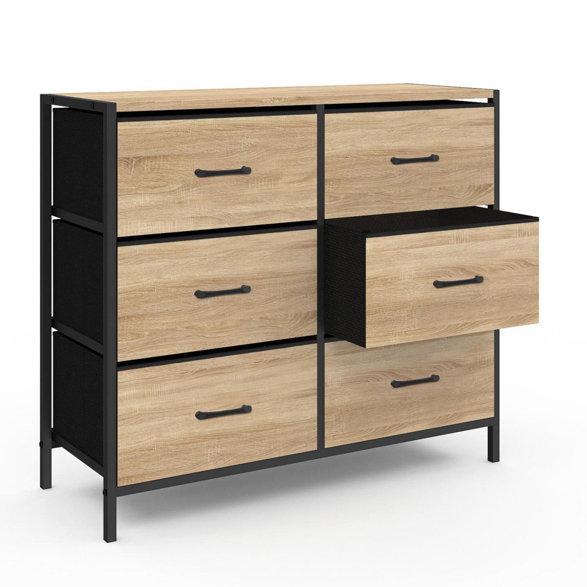 ID MARKET Commode 6 tiroirs en tissu UTAH 80 cm meuble de rangement design industriel