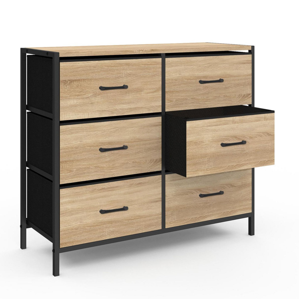 ID MARKET Commode 6 tiroirs en tissu UTAH 80 cm meuble de rangement design industriel