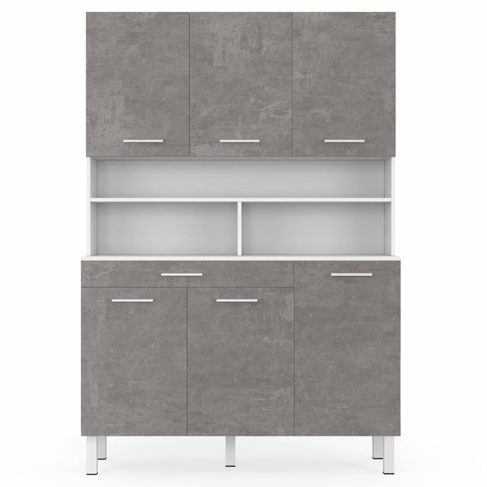 Voir la diapositive 4 : ID MARKET Buffet de cuisine 120 cm cina 6 portes + tiroir blanc et effet béton