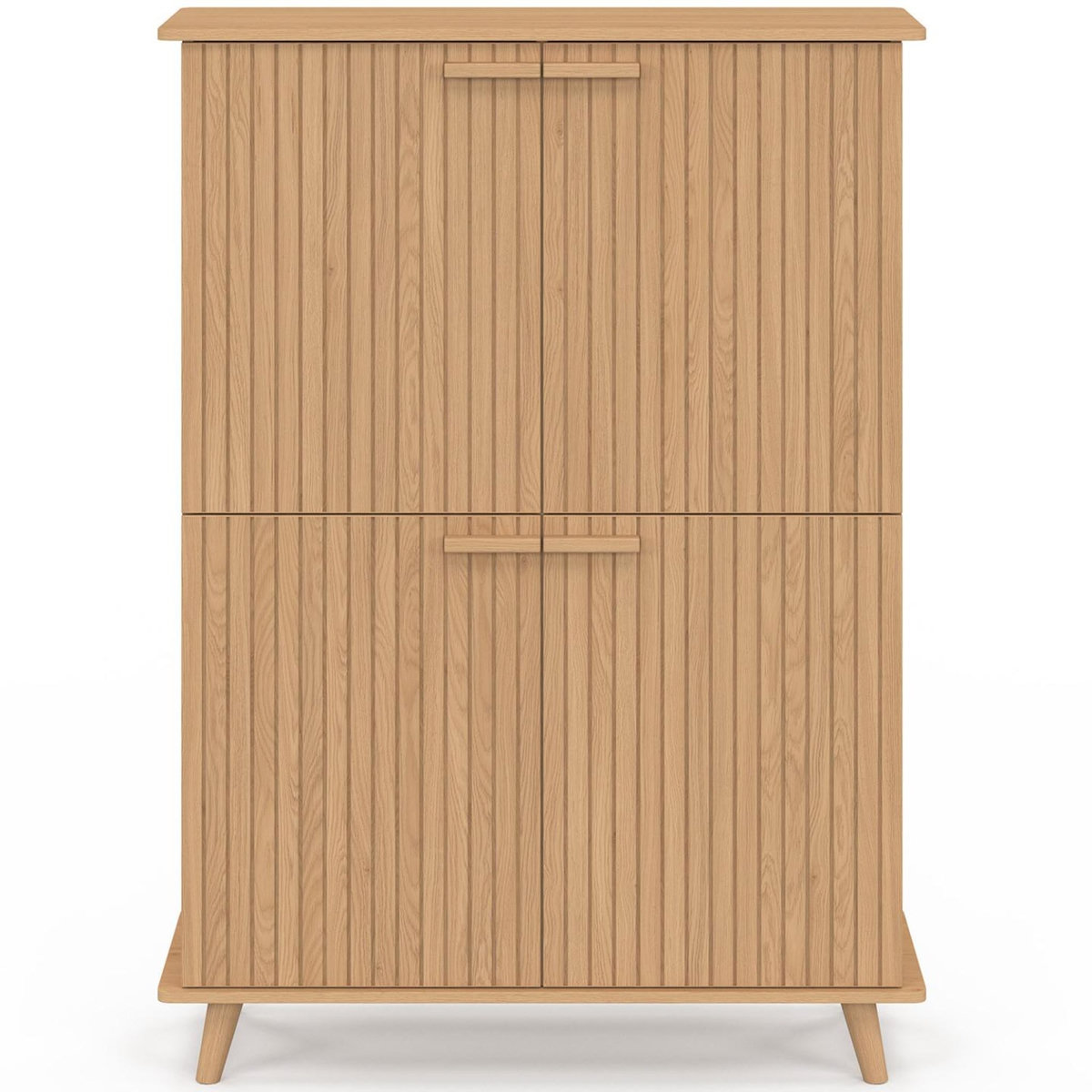 ID MARKET Meuble de rangement 4 portes JULIETTE effet lattes tasseau bois coloris chêne