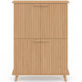 Voir la diapositive 4 : ID MARKET Meuble de rangement 4 portes JULIETTE effet lattes tasseau bois coloris chêne