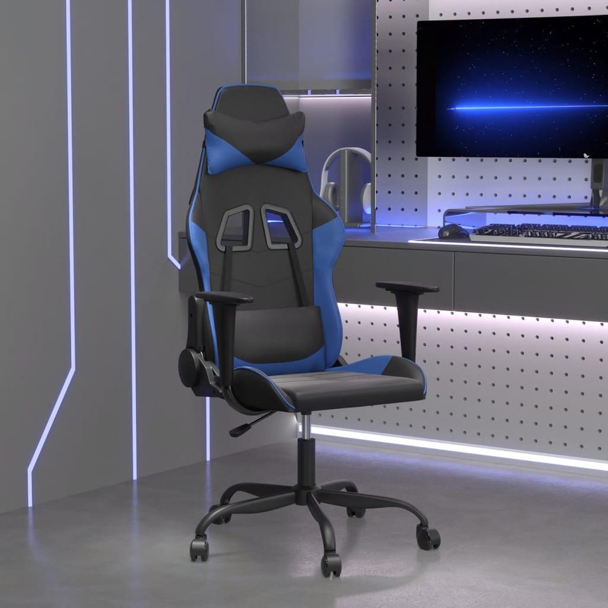 VIDAXL Chaise de jeu de massage Noir et bleu Similicuir