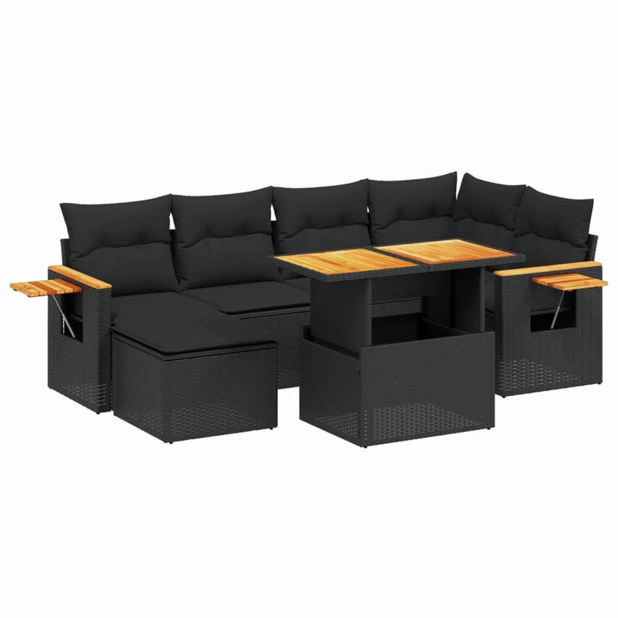 Voir la diapositive 2 : VIDAXL Salon de jardin 7 pcs avec coussins noir resine tressee