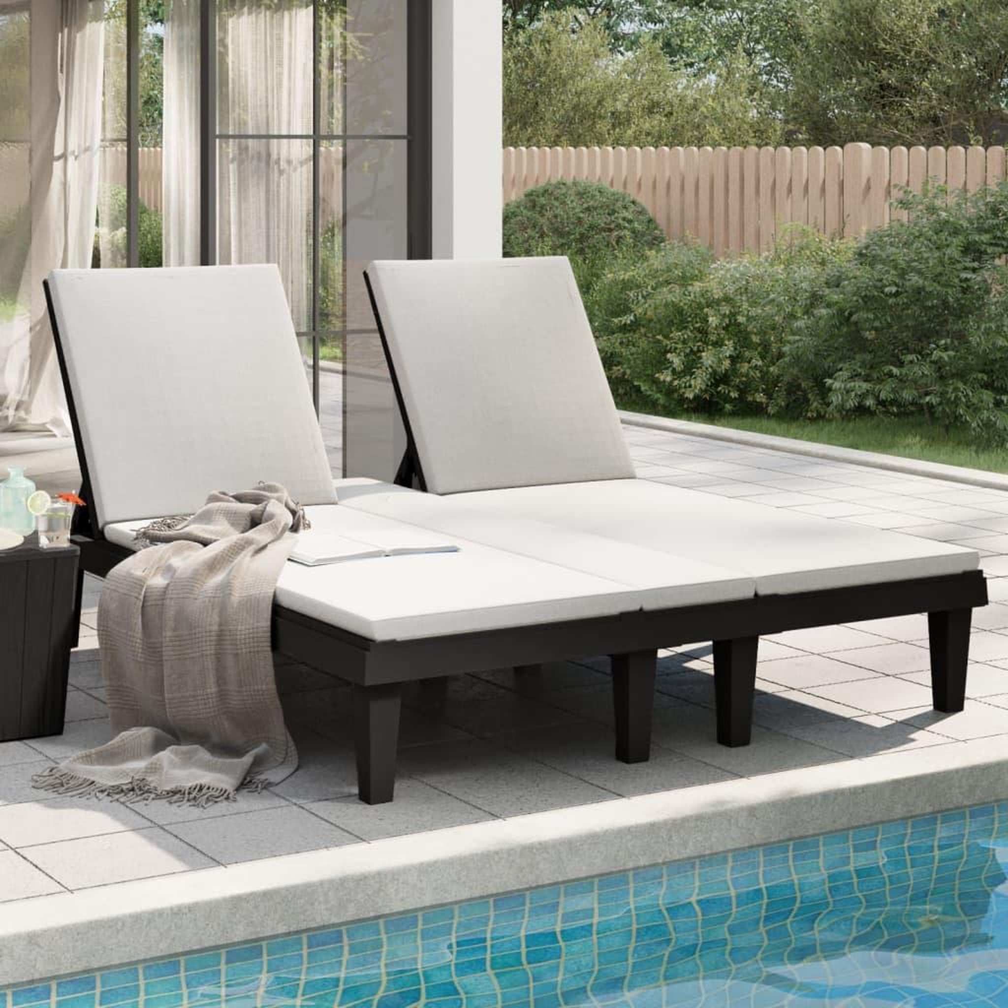 Voir la diapositive 3 : VIDAXL Chaise longue double noir 155x138x83 cm polypropylene