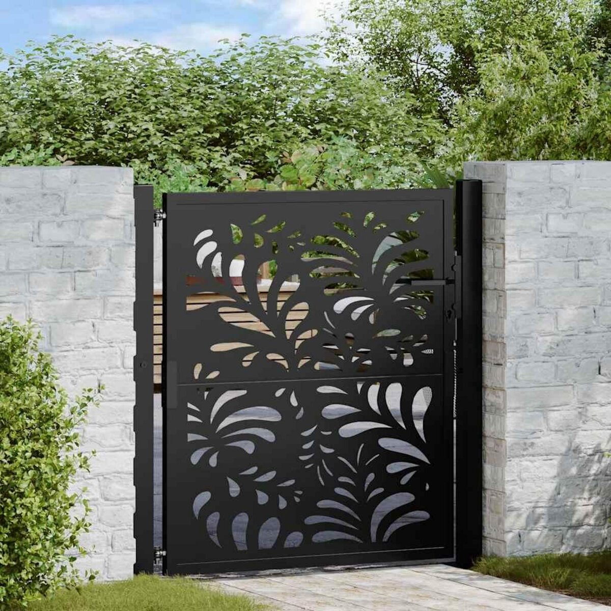 VIDAXL Portail de jardin noir 105x106 cm acier conception de vagues