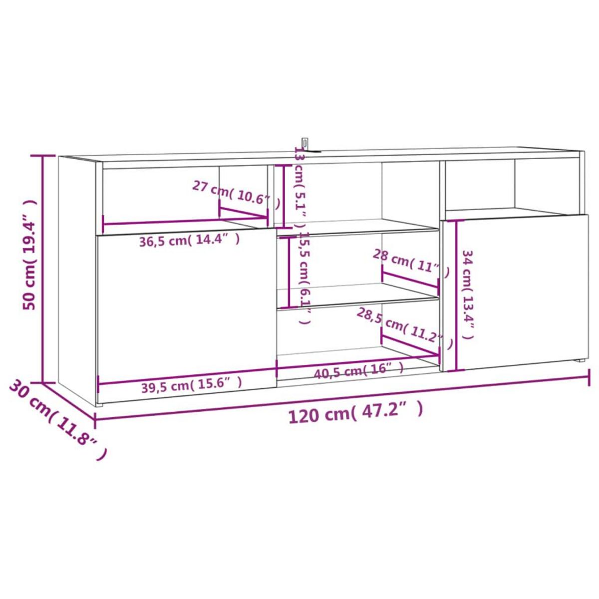 VIDAXL Meuble TV avec lumieres LED blanc brillant 120x30x50 cm