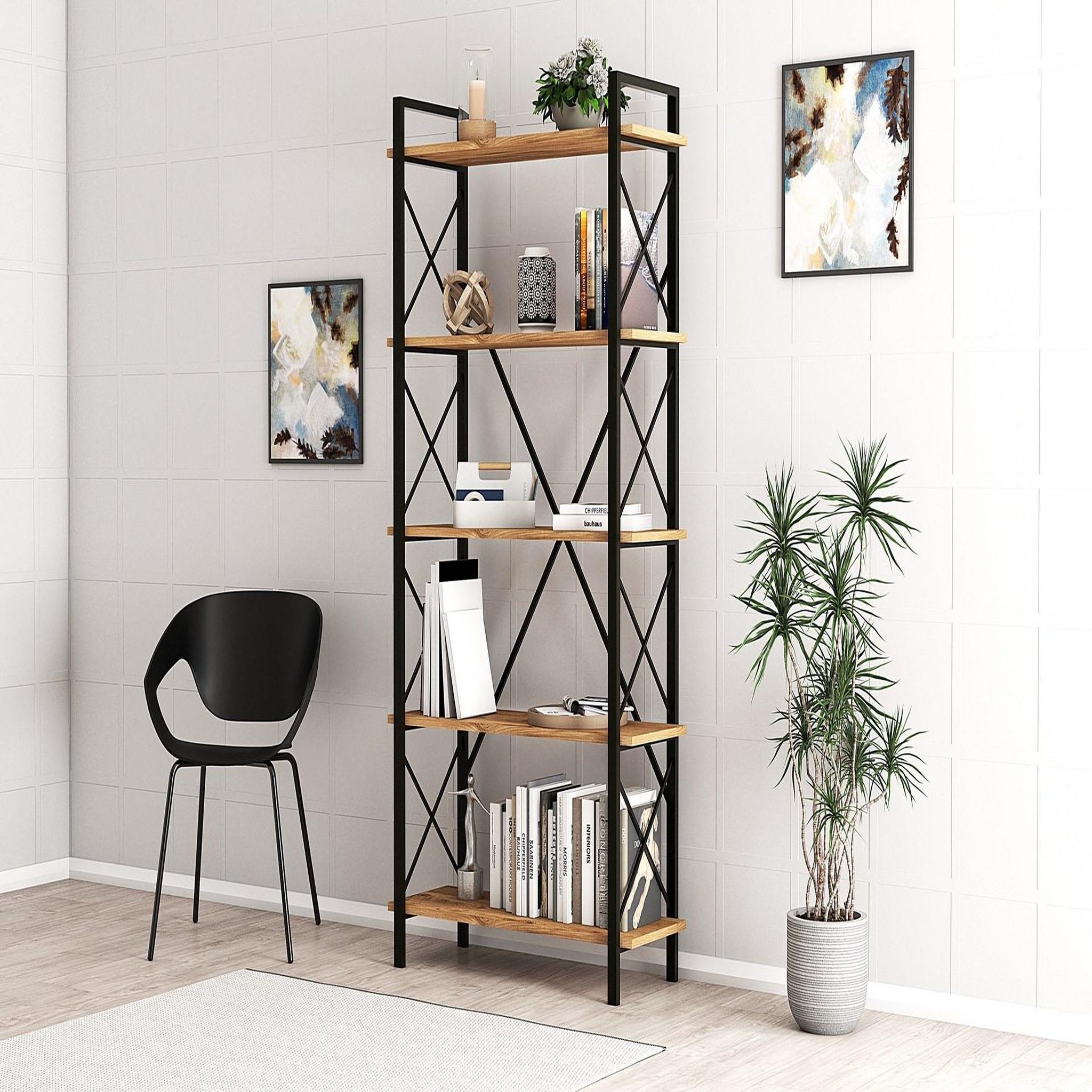 Voir la diapositive 3 : Habitat et Jardin Bibliothèque en bois  nero  - 90 x 33 x 180 cm - pin atlantiquenoir