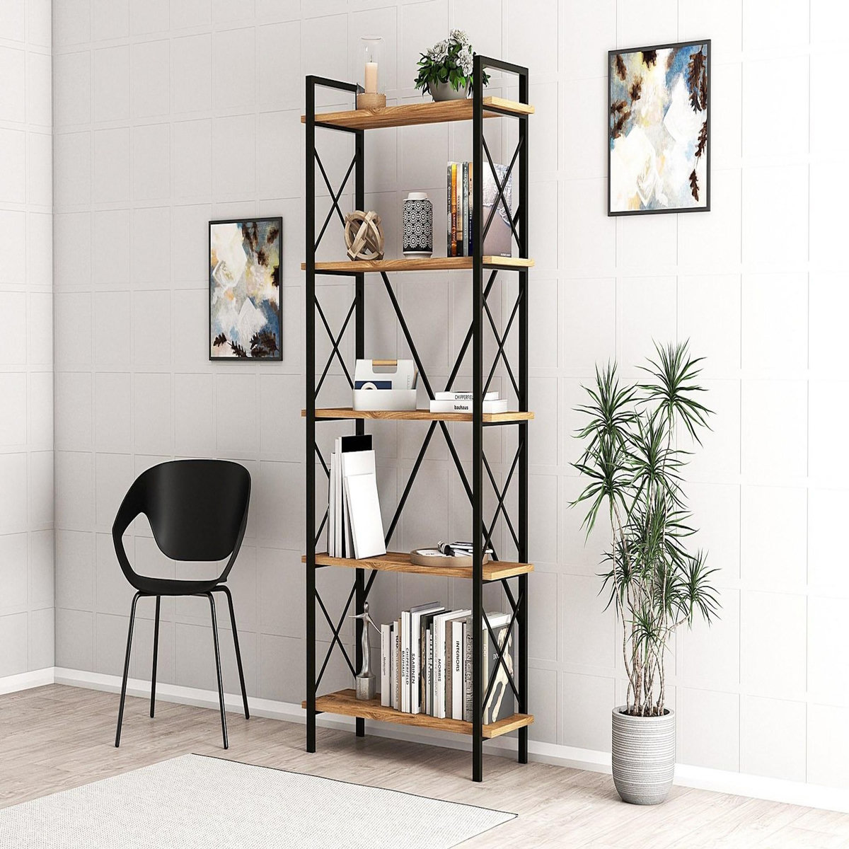 Habitat et Jardin Bibliothèque en bois  Nero  - 90 x 33 x 180 cm - Pin atlantiqueNoir