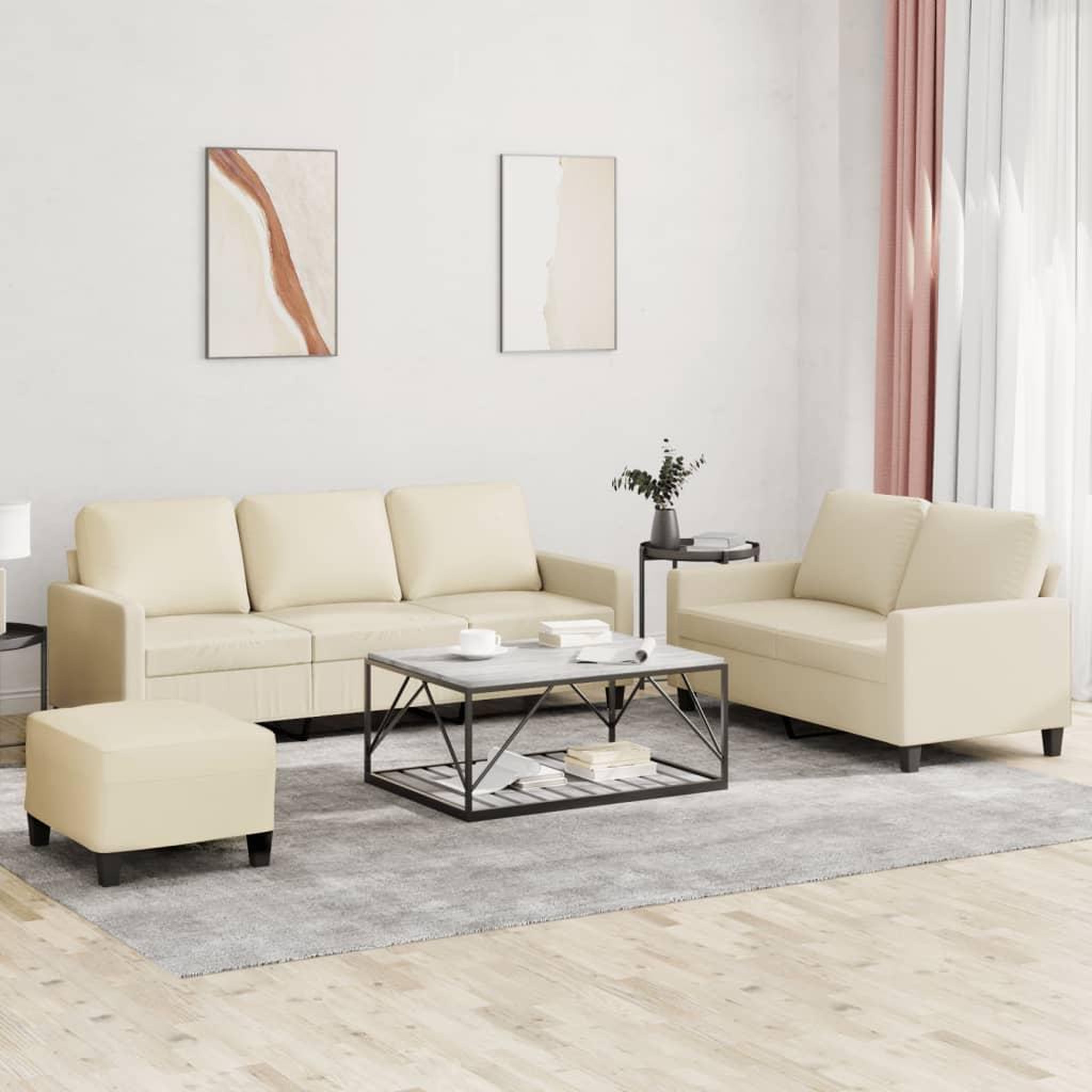 VIDAXL Ensemble de canapes 3 pcs avec coussins Creme Similicuir
