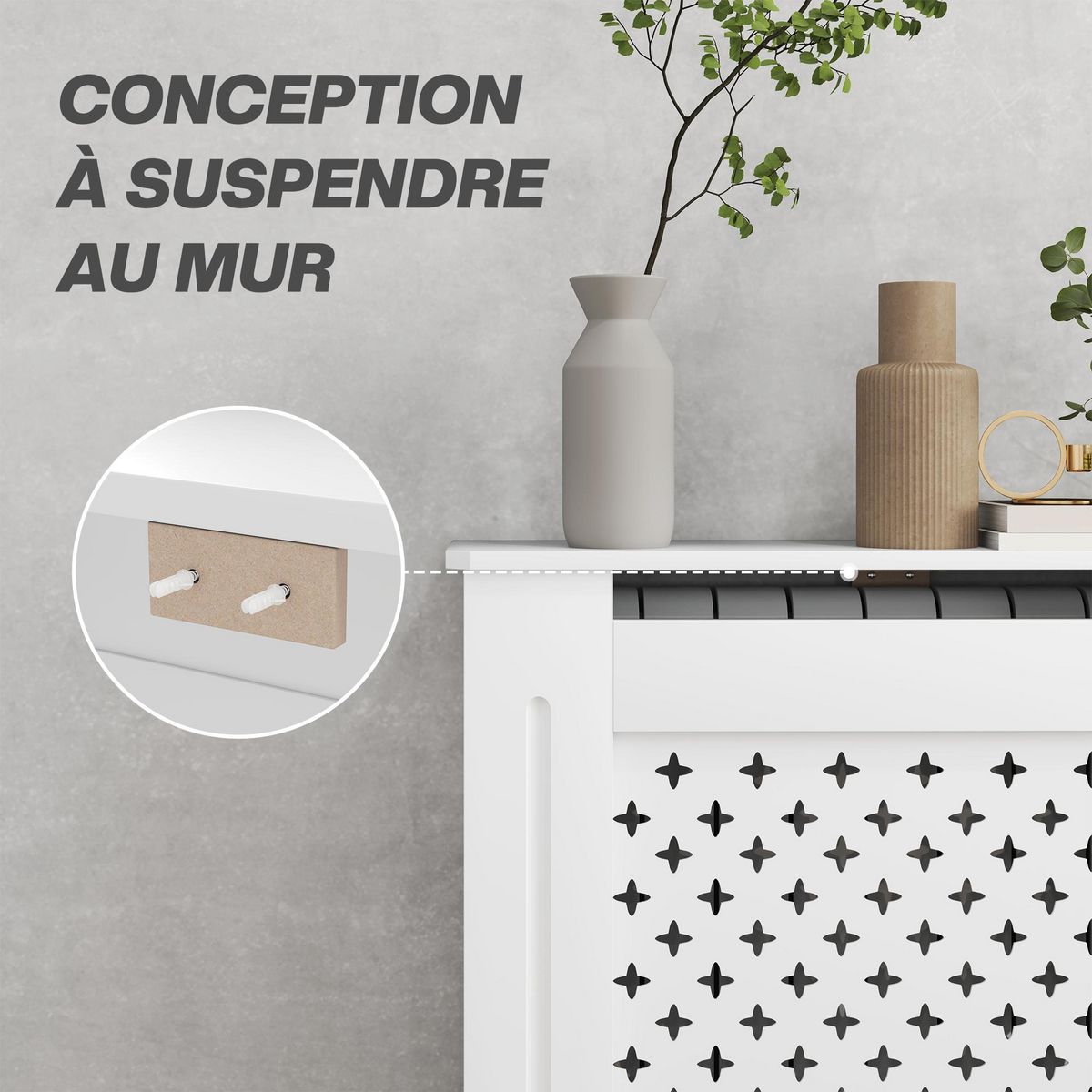 HOMCOM Cache-radiateur motif nid d'abeille - dim. 78L x 19l x 82H cm - MDF blanc