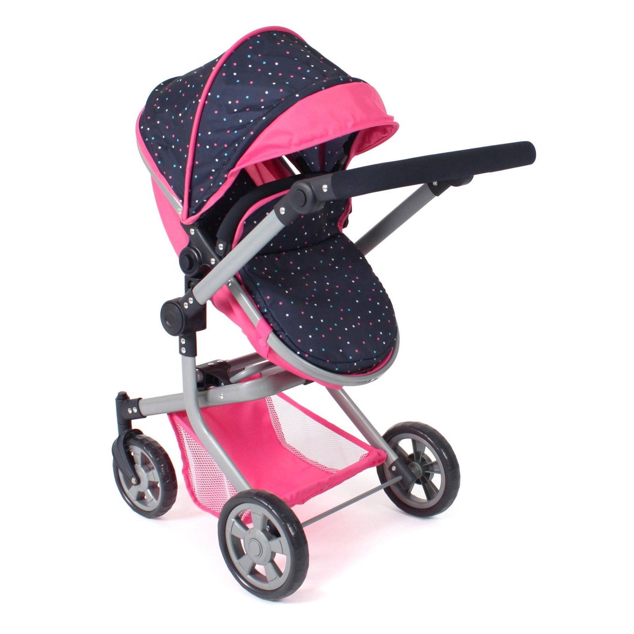 Voir la diapositive 4 : BAYER CHIC 2000 Poussette pour poupée combinée 2 en 1 Mika Rose bleu marine avec pois