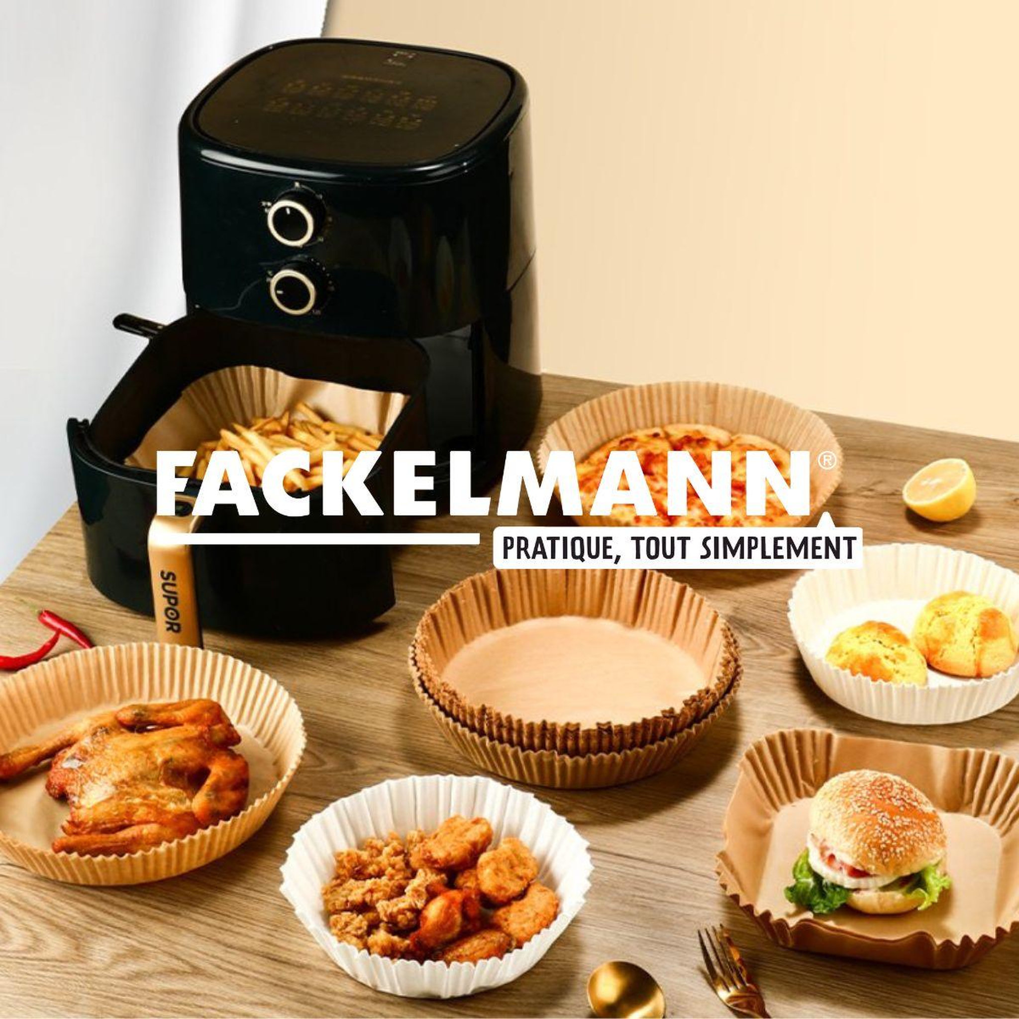 Voir la diapositive 6 : Fackelmann Ensemble de 100 moules en papier pour air fryer carrés 20 cm fackelmann divers
