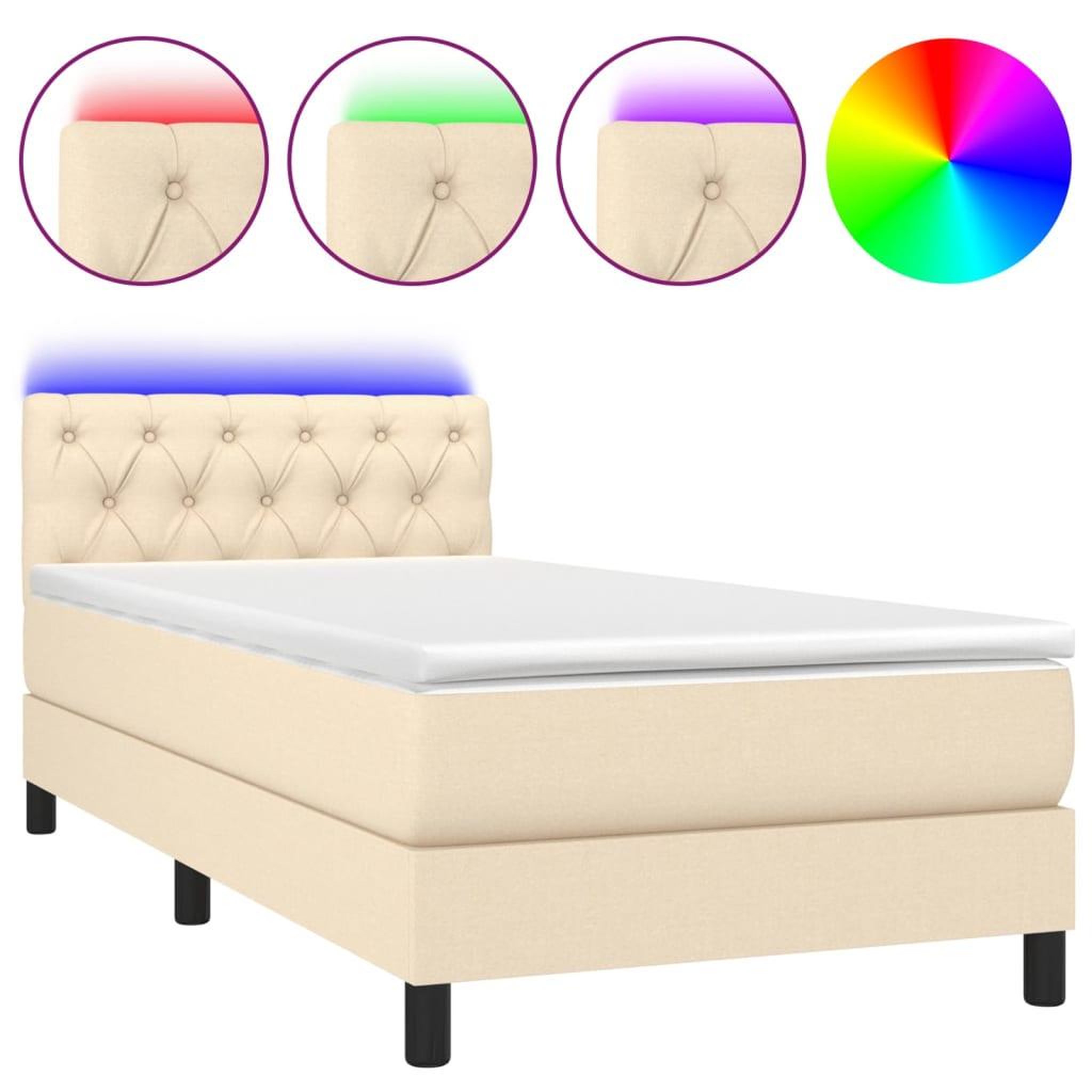Voir la diapositive 2 : VIDAXL Sommier a lattes de lit avec matelas LED Creme 80x200 cm Tissu