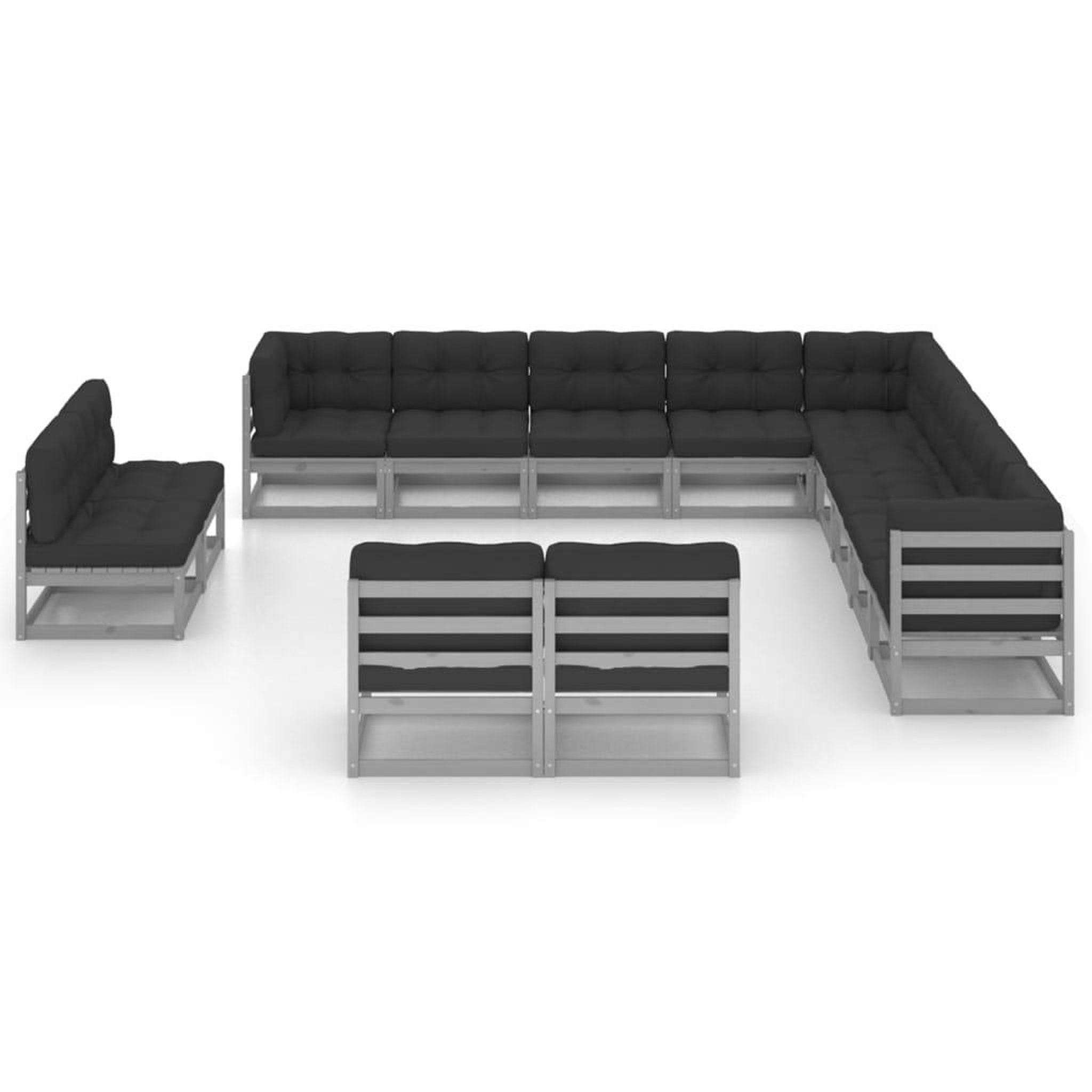 Voir la diapositive 2 : VIDAXL Salon de jardin 13 pcs avec coussins Gris Bois de pin massif