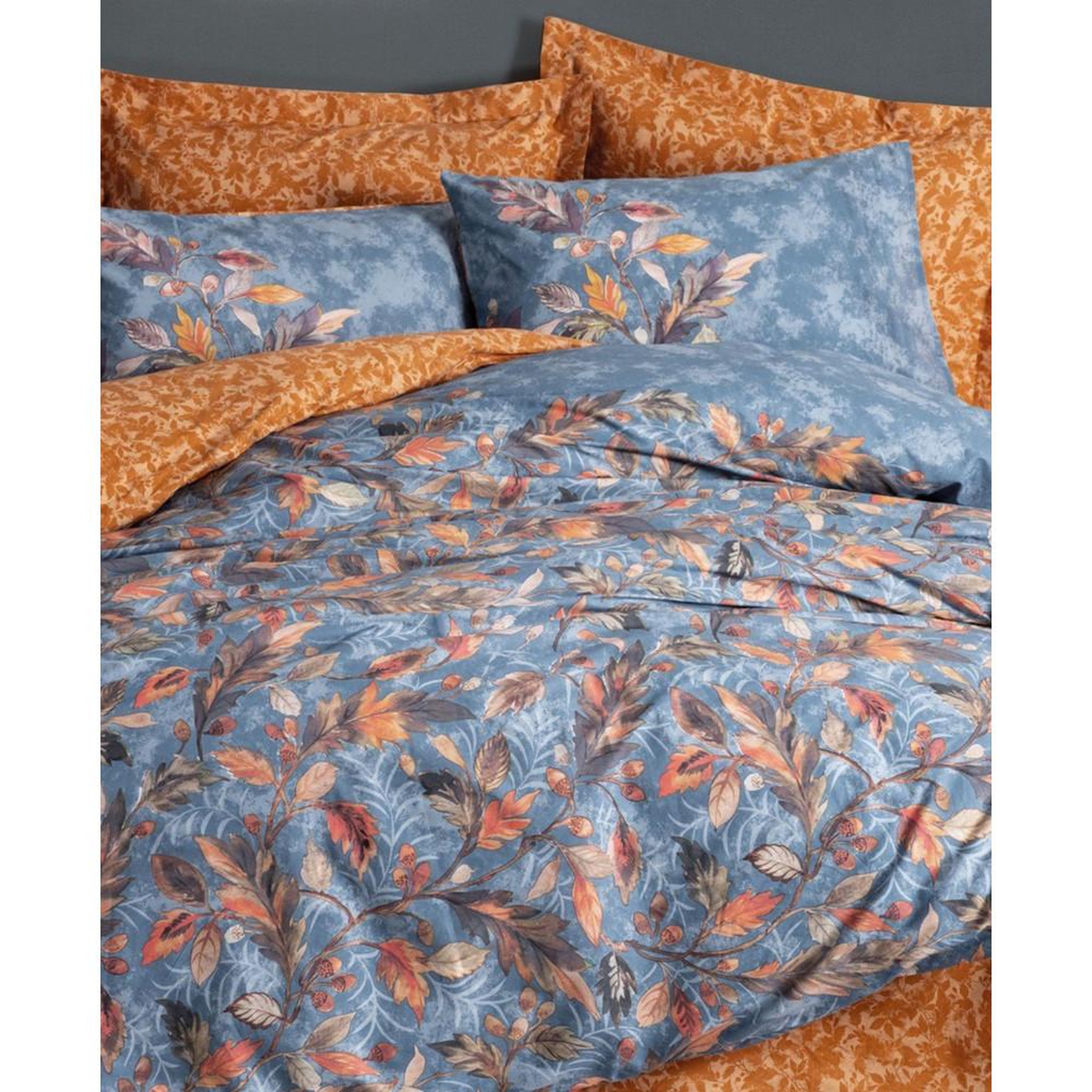 Voir la diapositive 4 : GENERIQUE Parure de lit - 1 housse de couette 140 x 200 cm + 2 taies d'oreiller 60 x 60 cm - 100% coton renforcé - Moutarde