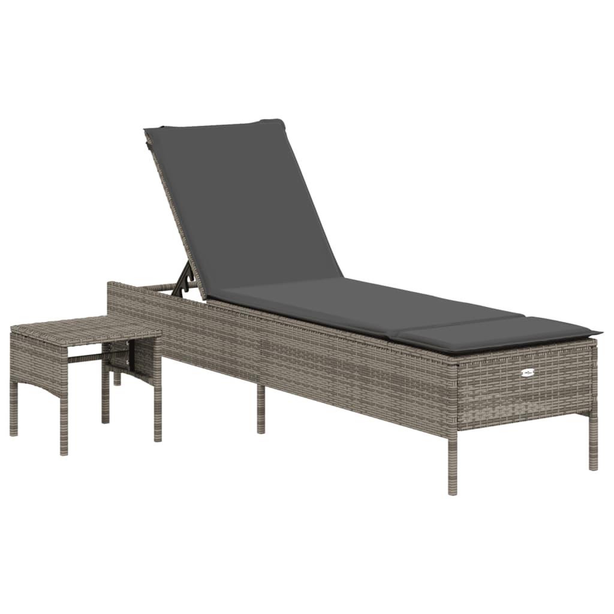 Voir la diapositive 2 : VIDAXL Chaise longue avec table et coussin gris resine tressee