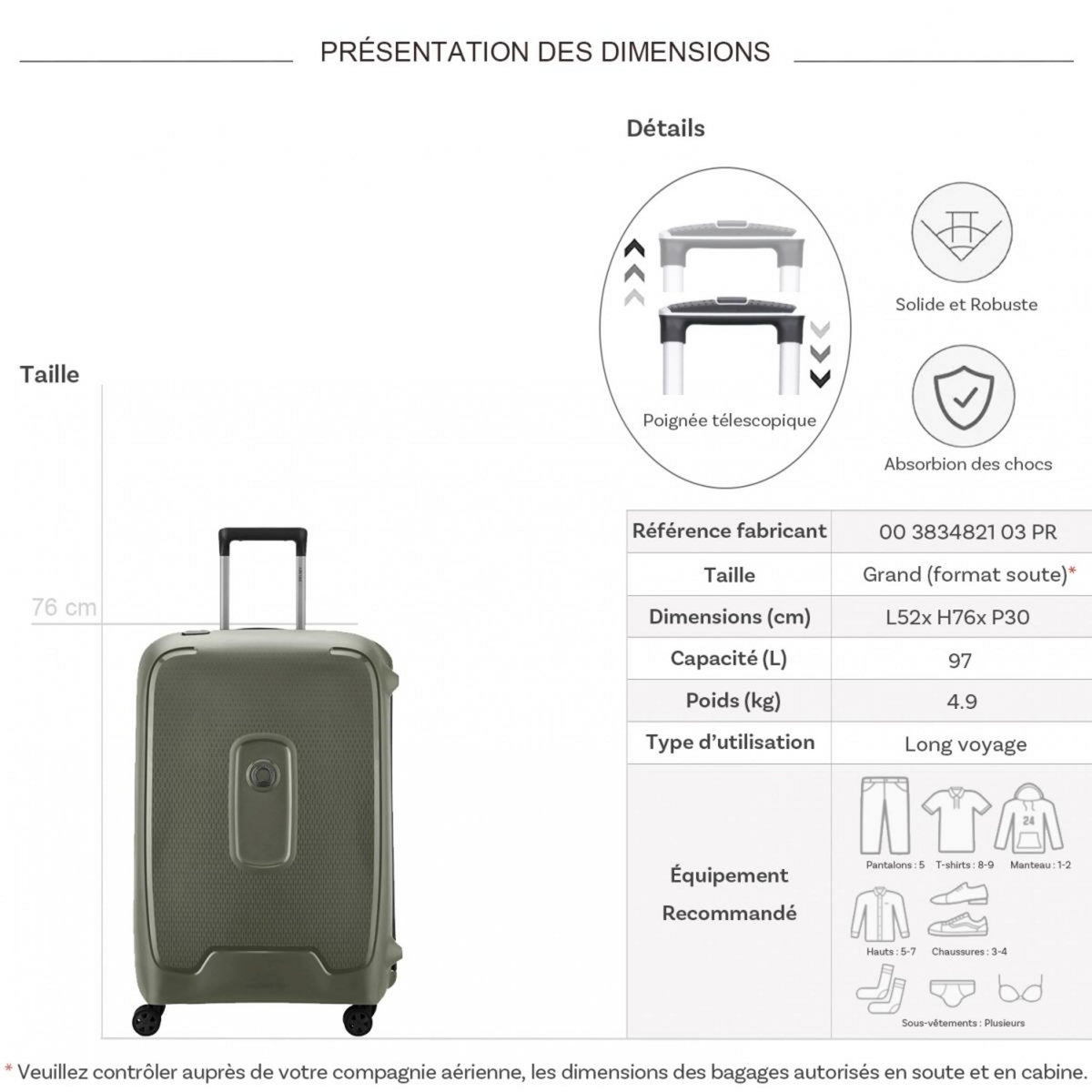 Delsey Grande valise rigide Montcenis TSA polypropylène 76cm