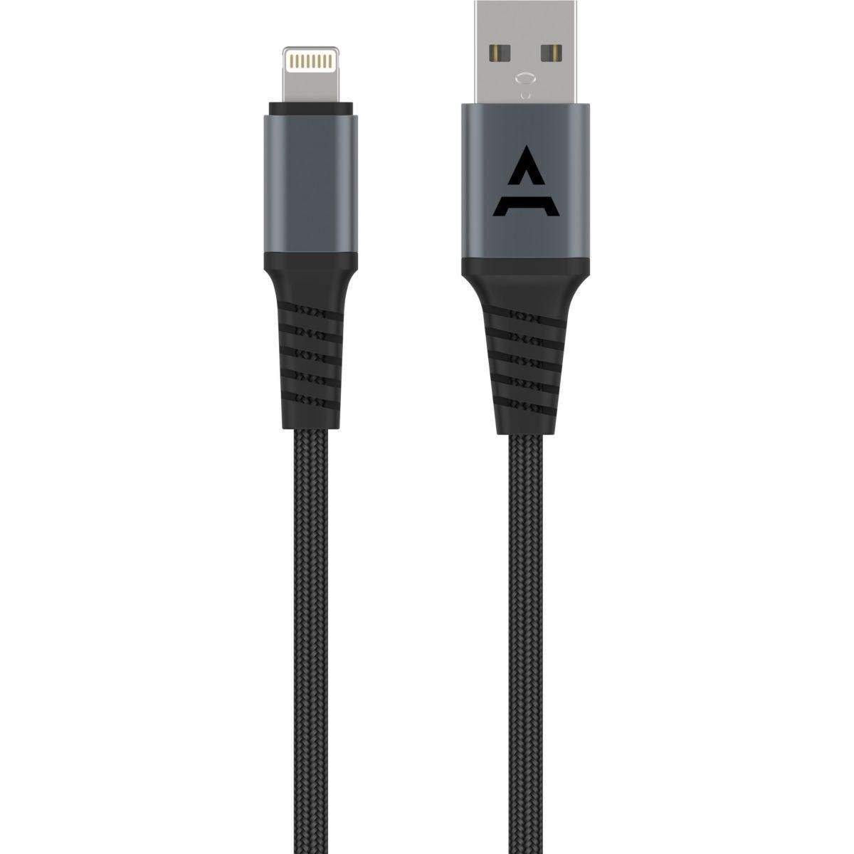 ADEQWAT Câble Lightning vers USB 3M renforcé certifié Apple Noir