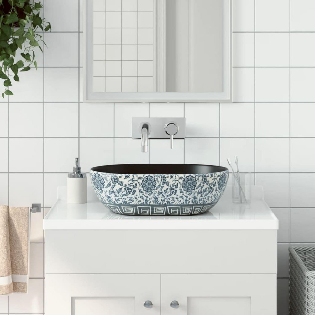 VIDAXL Vasque a poser noir et bleu ovale 47x33x13 cm ceramique