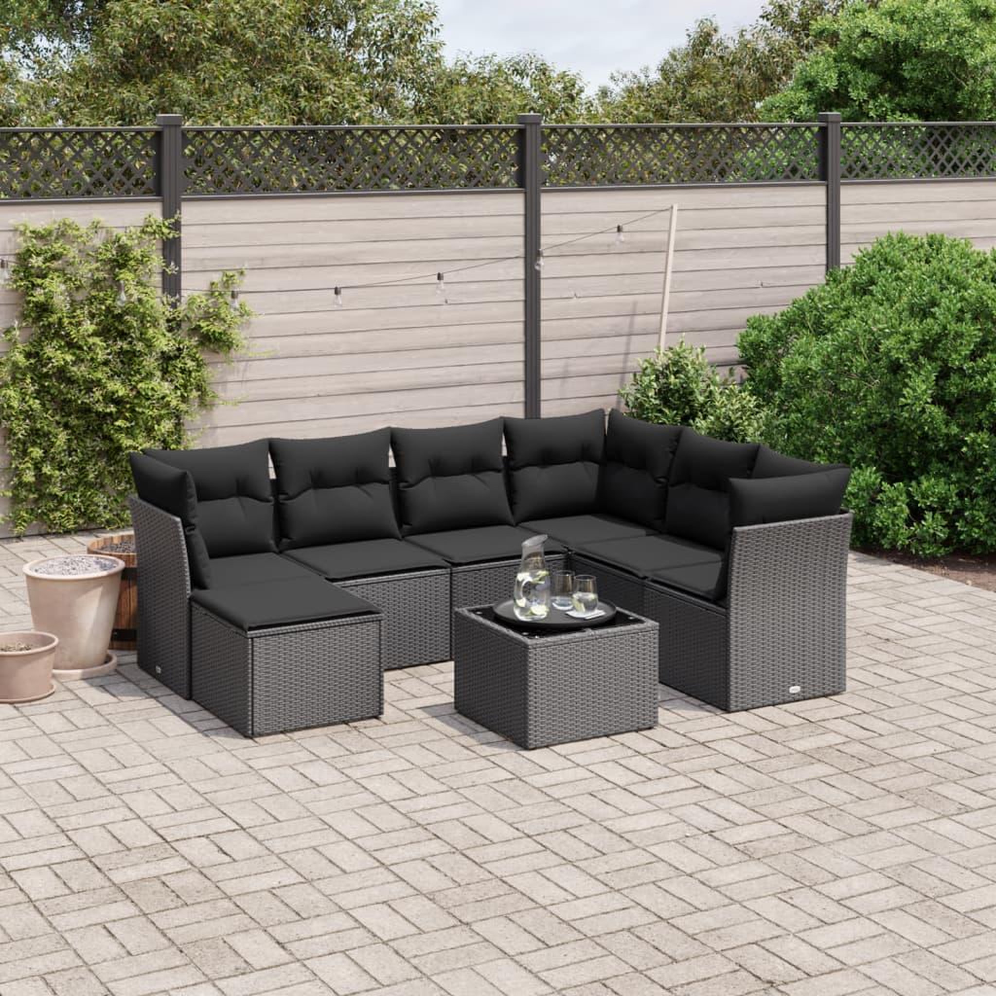 VIDAXL Salon de jardin 8 pcs avec coussins noir resine tressee