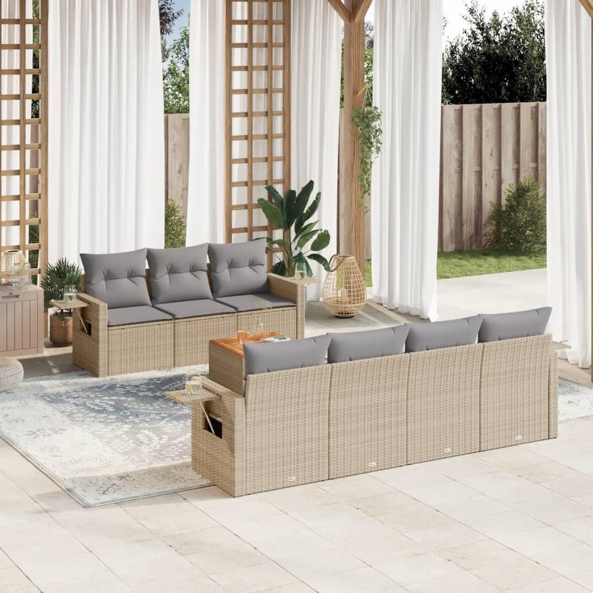 VIDAXL Salon de jardin avec coussins 8 pcs beige resine tressee