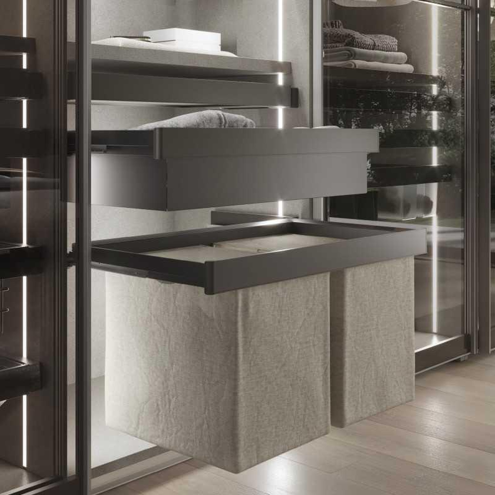 Voir la diapositive 2 : EMUCA SRL Kit panier coulissant 70 cm titane metal quartz, glissières à fermeture douce, extension totale, charge jusqu'à 30 kg