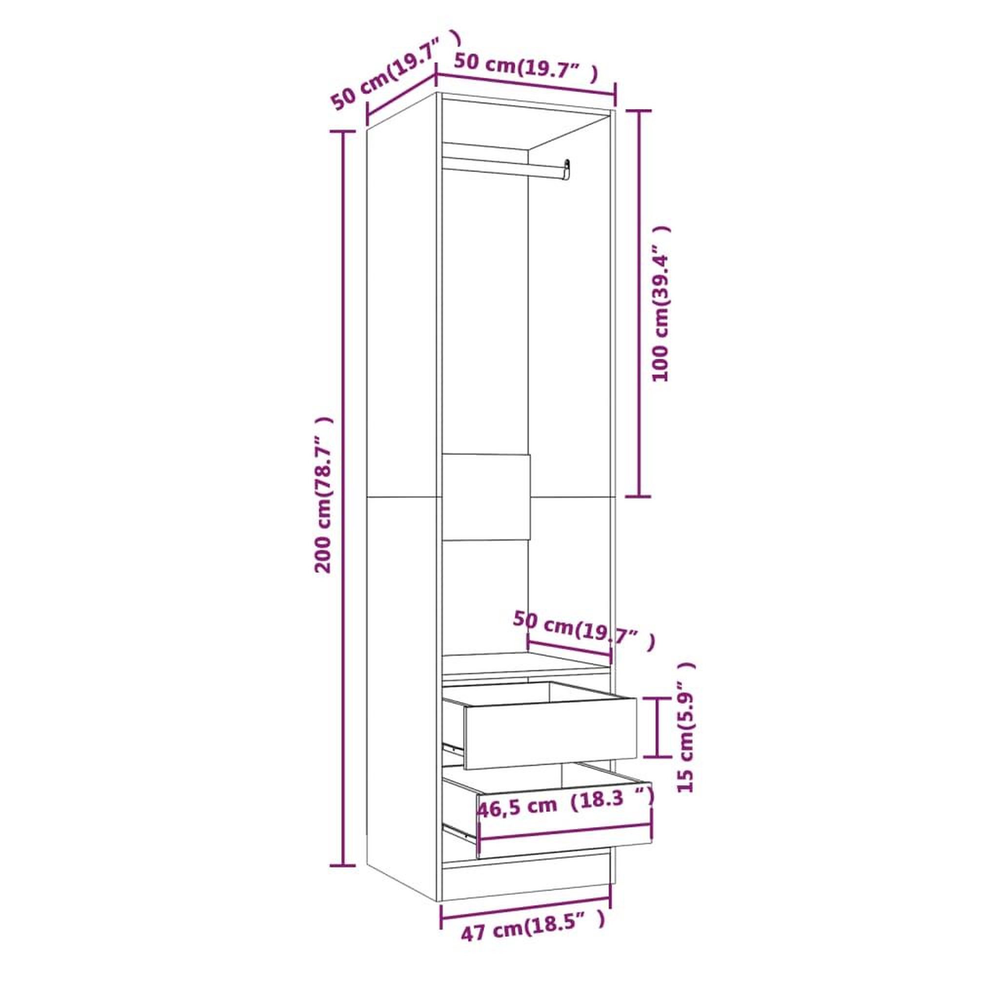 Voir la diapositive 6 : VIDAXL Armoire avec tiroirs Sonoma gris 50x50x200 cm Bois d'ingenierie