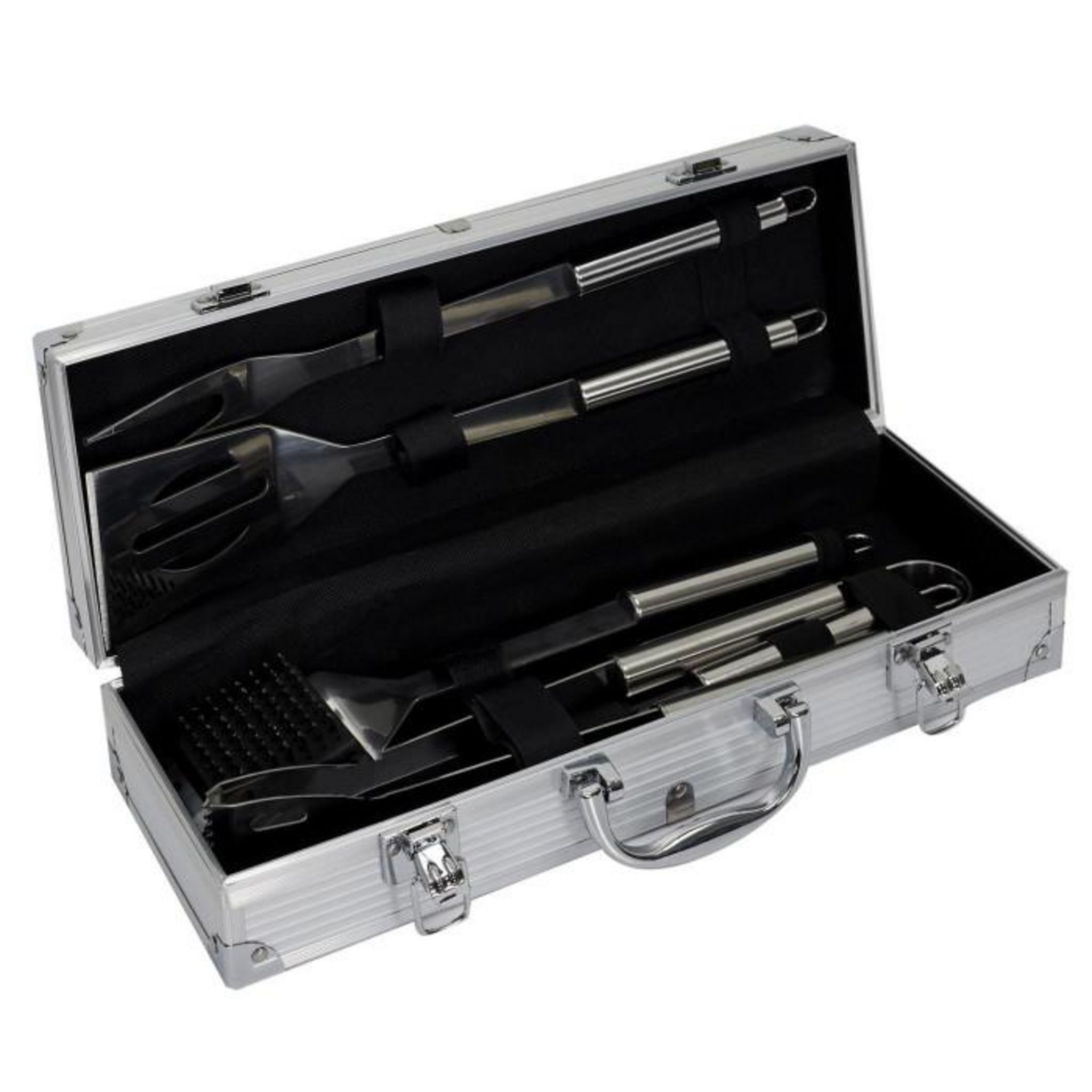 Set D'Ustensiles Barbecue 5 Pièces Acier Inoxydable - Couteau, Spatule, Pince, Fourchette, Pinceau Avec Étui De Transport