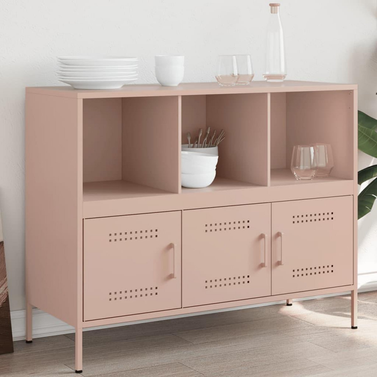 VIDAXL Buffet rose 100,5x39x79 cm acier