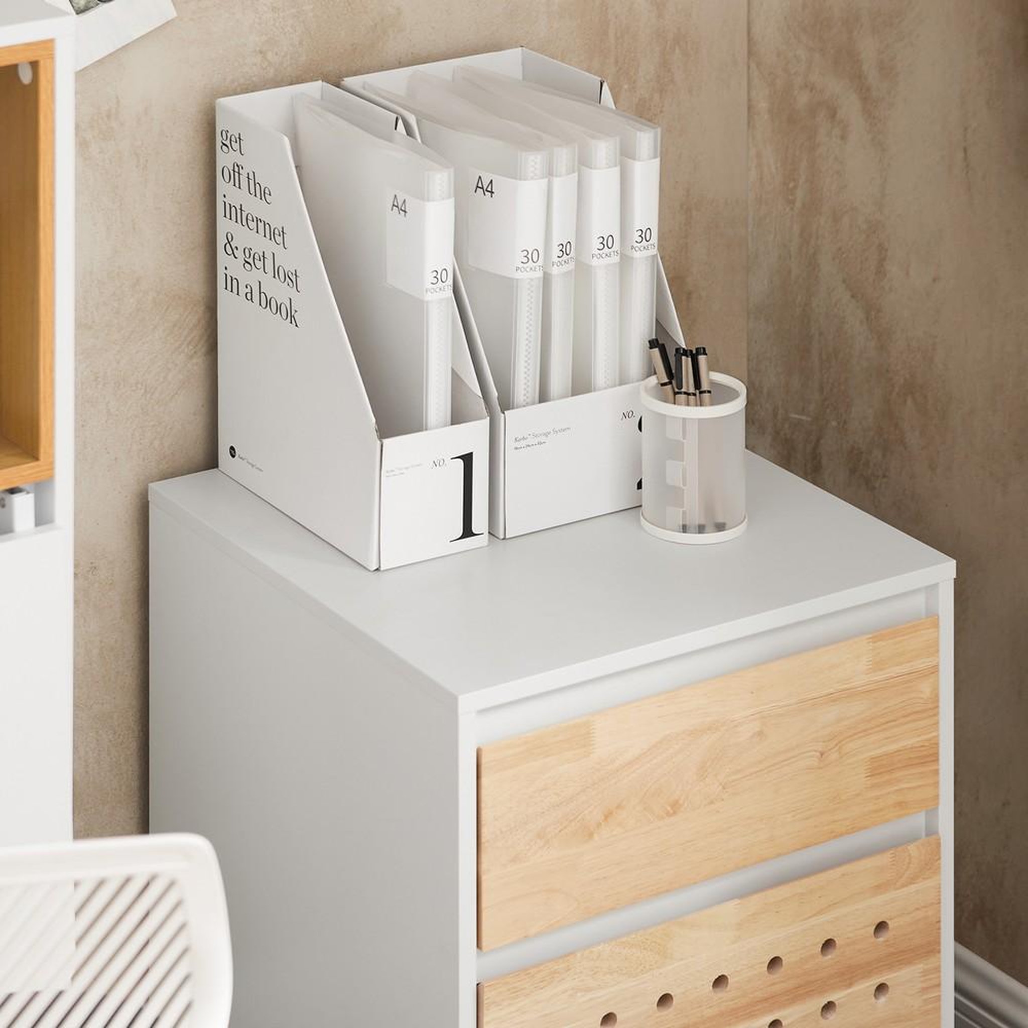 Voir la diapositive 6 : SOBUY SoBuy - Caisson De Bureau à deux tiroirs - Blanc - 45x45x59cm - Nordique - ASK06-NW