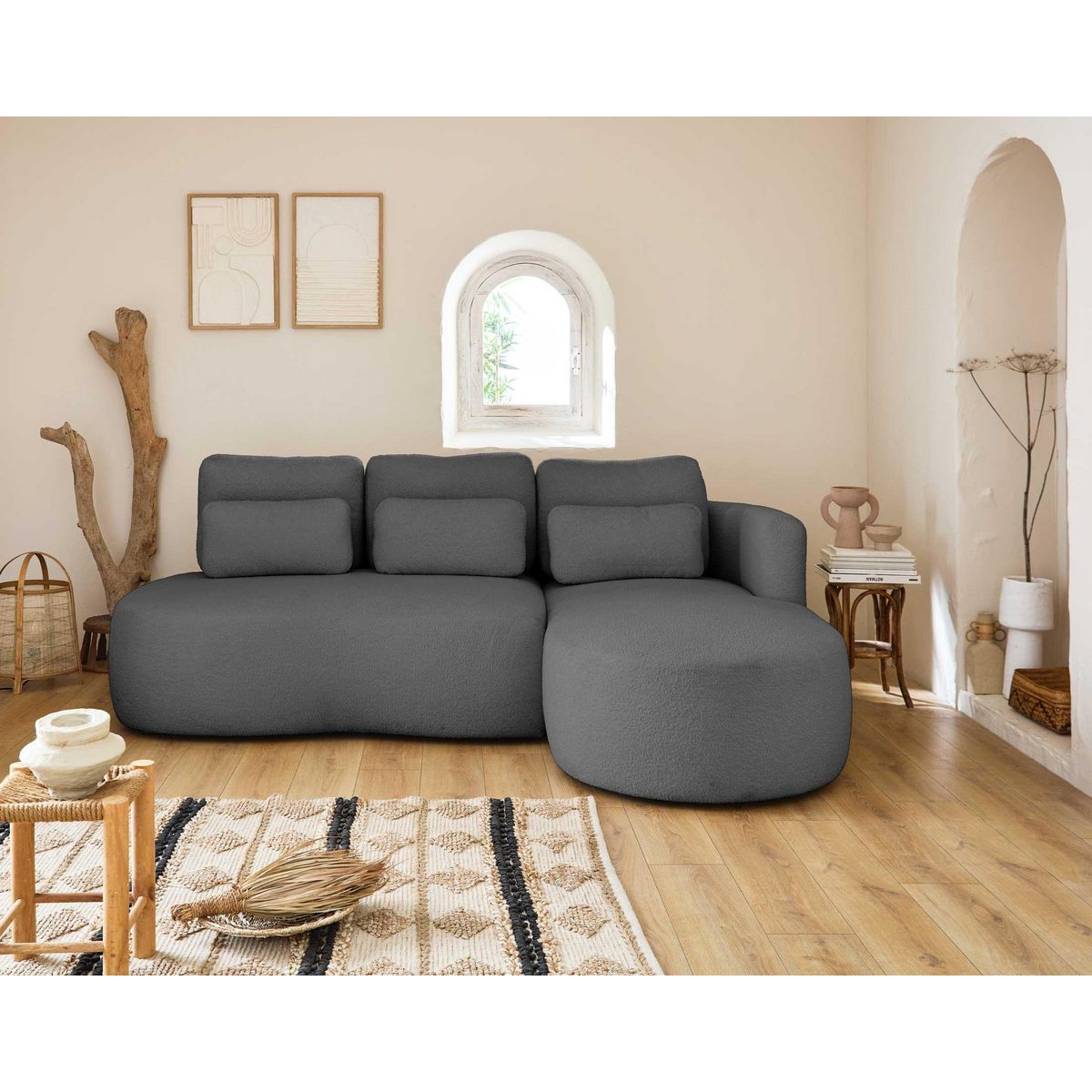 LISA DESIGN Mahina - canapé d'angle droit - 4 places - convertible avec coffre - en tissu bouclette