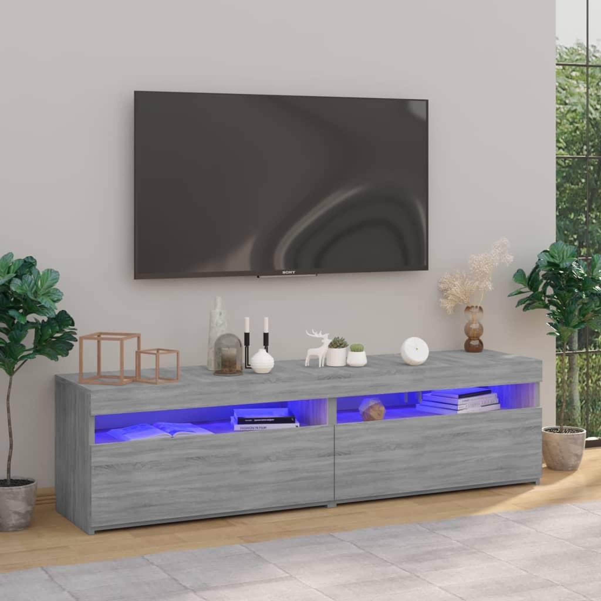 VIDAXL Meubles TV avec lumieres LED 2 pcs Sonoma gris 75x35x40 cm