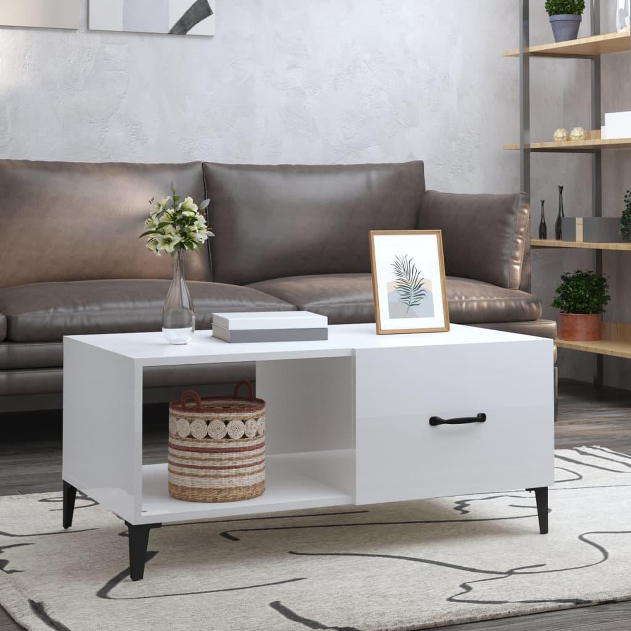 Voir la diapositive 1 : VIDAXL Table basse Blanc brillant 90x50x40 cm Bois d'ingenierie