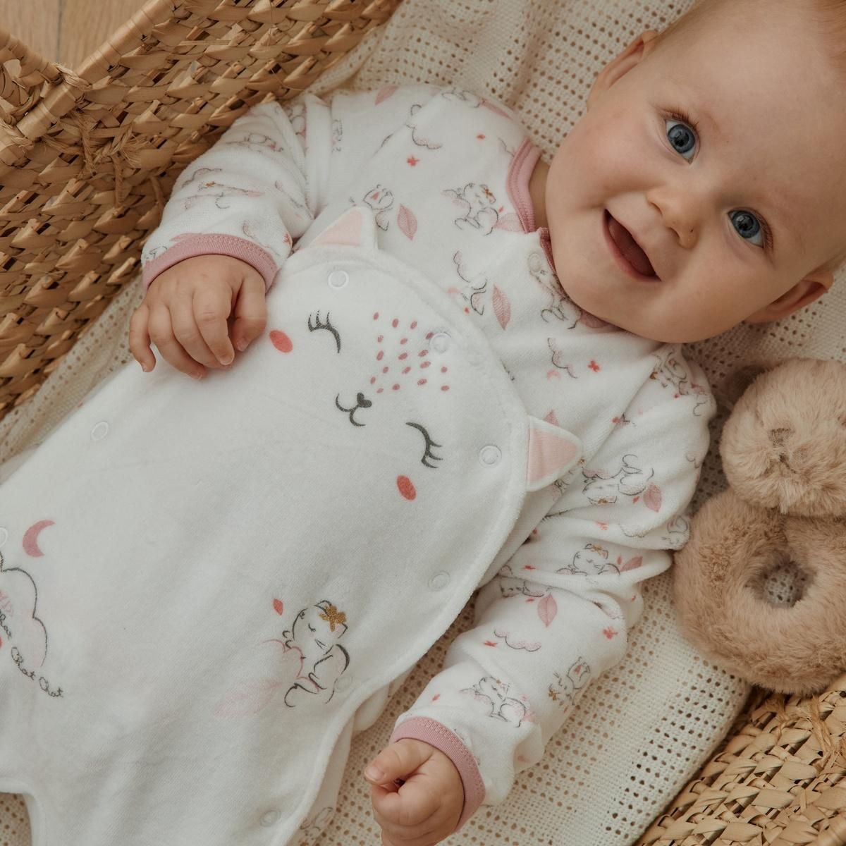 Petit Béguin Pyjama bébé en velours ouverture pont Miss Chatchatchat