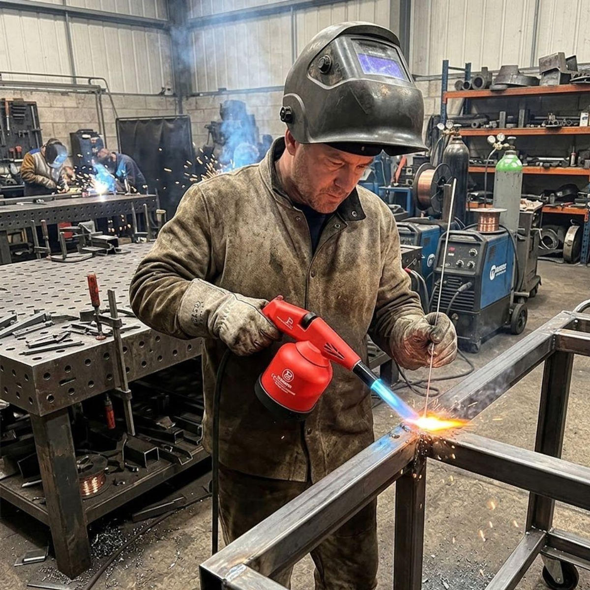 Proweltek Lampe à souder à gaz 1760W + 8 Cartouches gaz Utilisation à 360°- Chalumeau à gaz Allumage électronique à batterie PROWELTEK