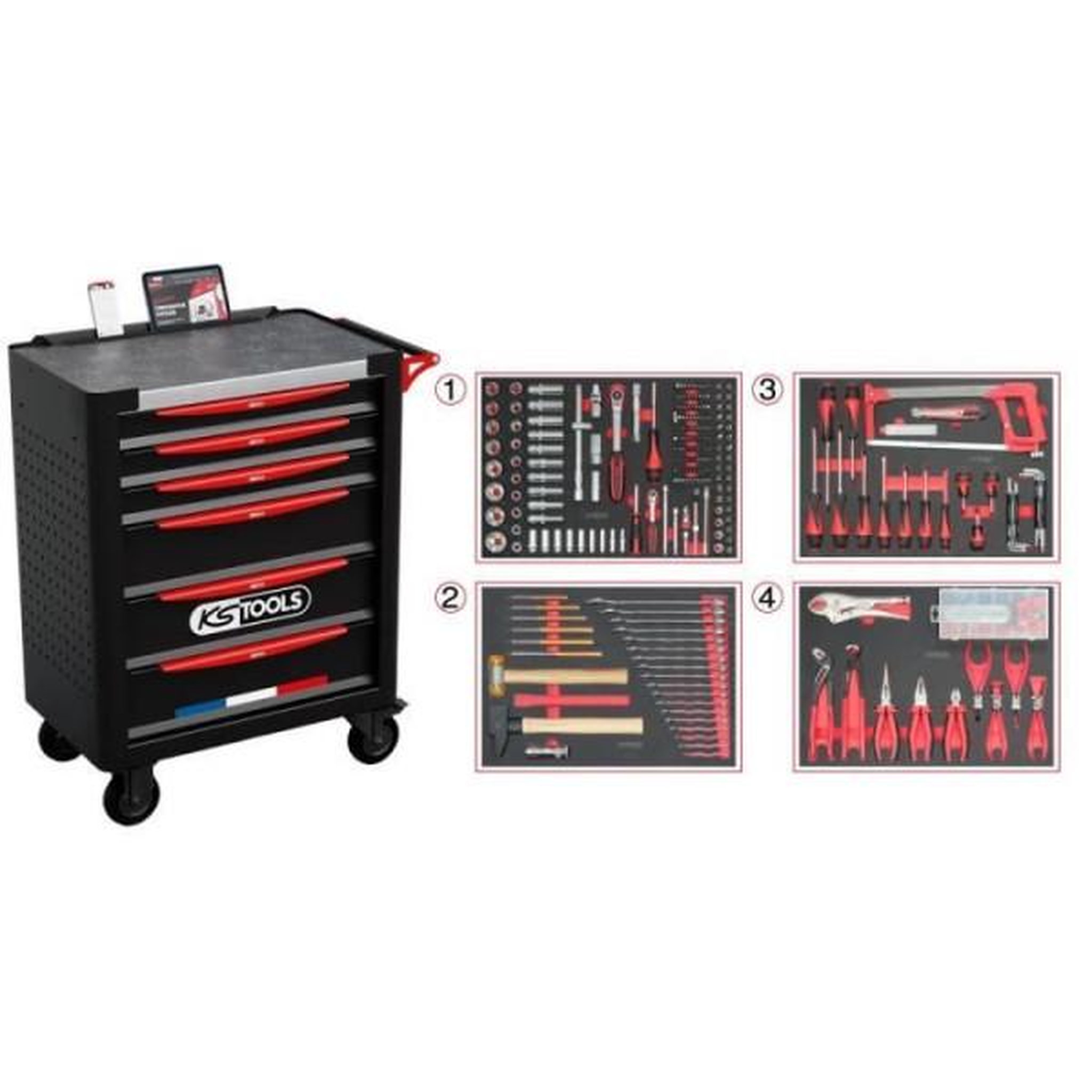 Voir la diapositive 4 : KS TOOLS Servante d'atelier - equipée - 6 tiroirs - ks tools - 824.6536f - noir - 265 outils - fabriquée en france