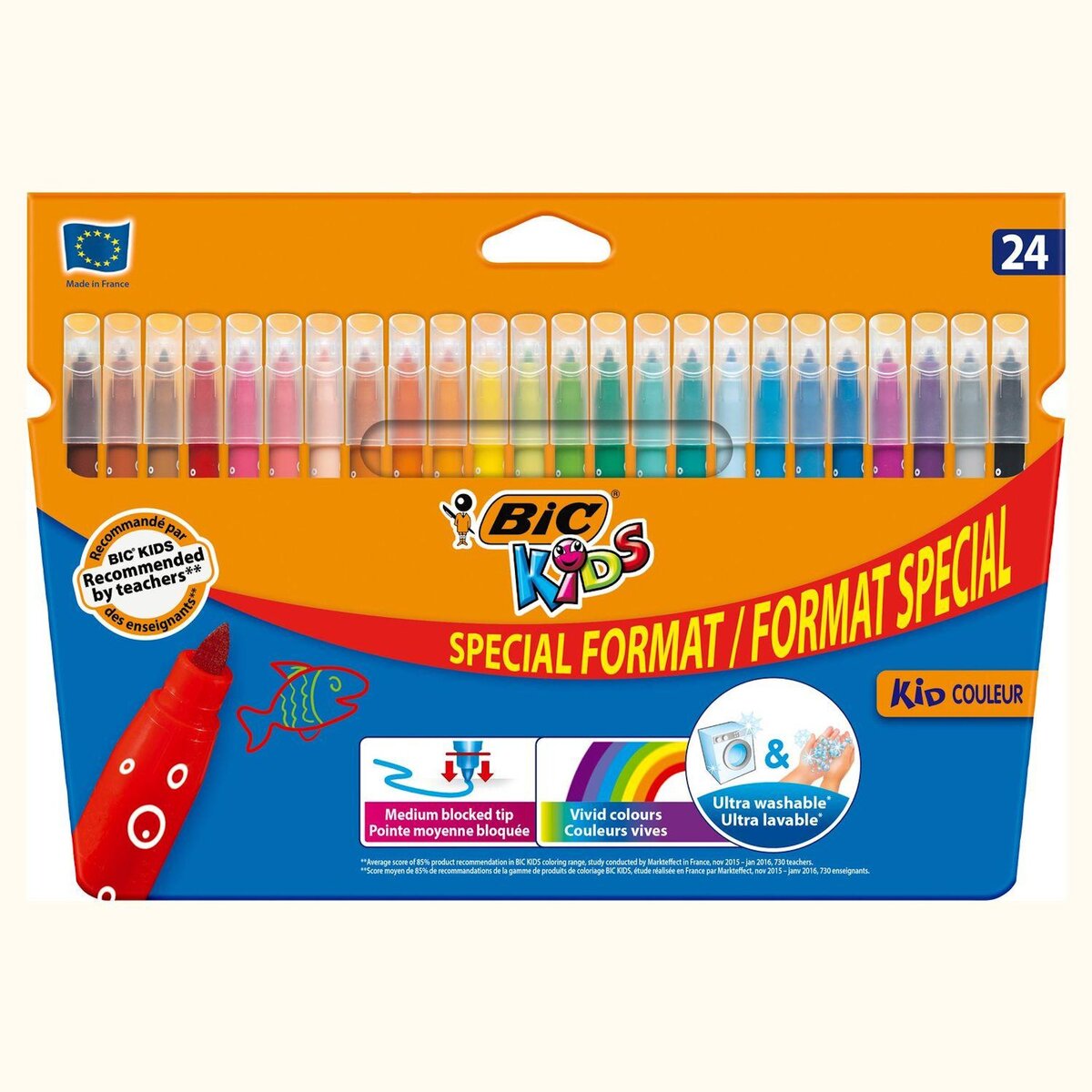 BIC Etui de 24 feutres de coloriage pointe moyenne KID COULEUR 
