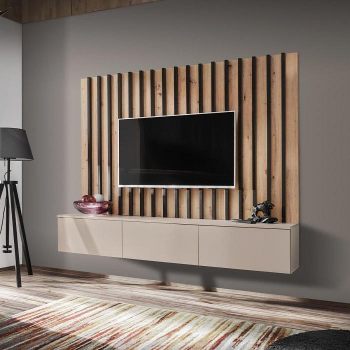 Paris Prix Ensemble Meuble TV à Lattes  Verti  180cm Beige